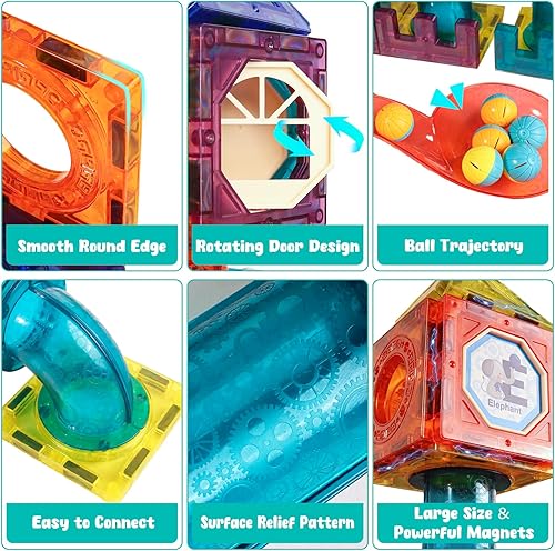 Miniatura 4 de Marble Run - Juego de 262 piezas de azulejos magnéticos de bloques de construcción, juguete magnético de pista de carreras, juguete educativo STEM
