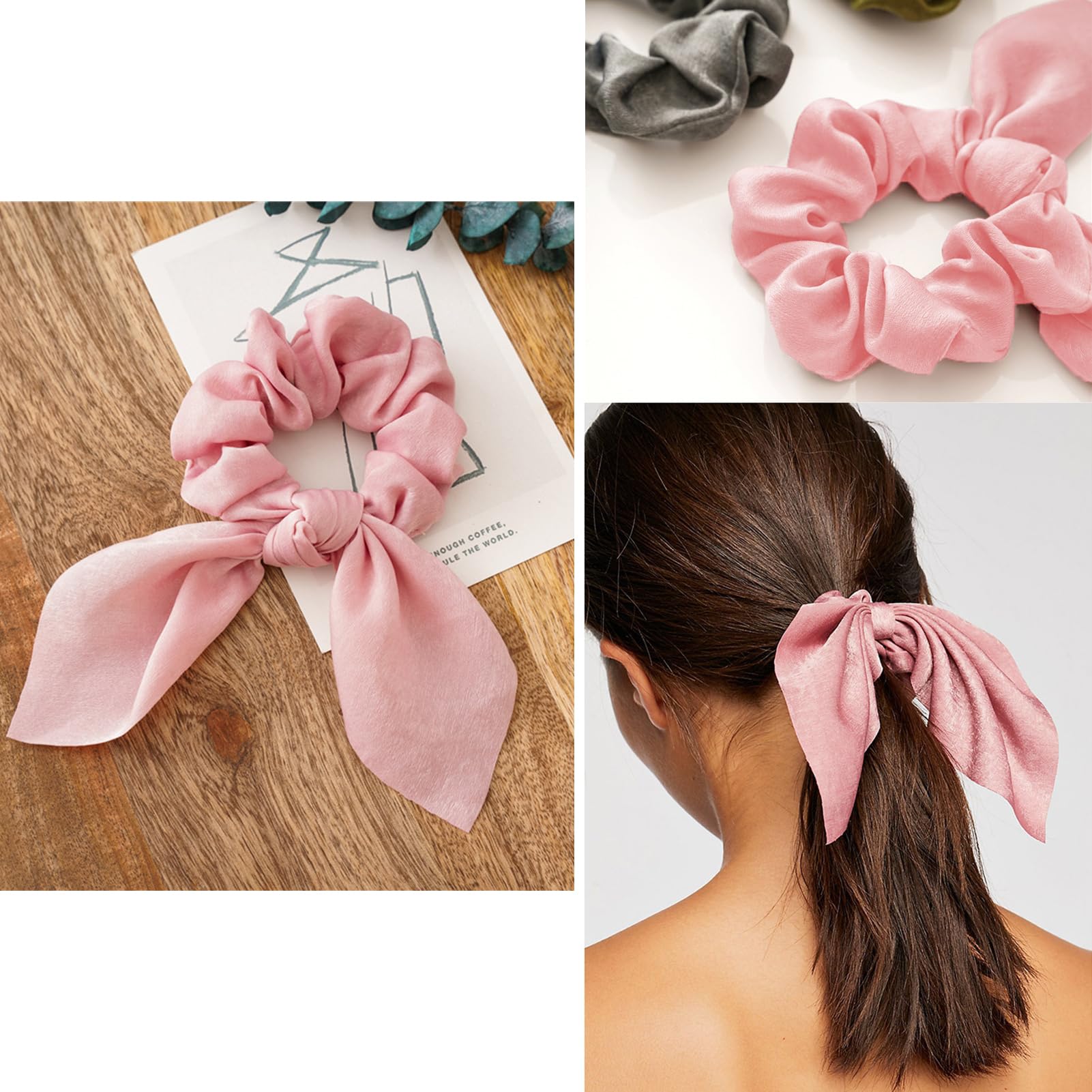 6 Pcs Bow Hair scrunchie, Women Elastic Hair Ties Ponytail Holders, Bow Hair Ties for Ladies or Girls, Multicolored - Image 3
