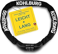 KOHLBURG sehr langes Fahrradschloss Zahlenschloss 115cm & 6mm starker Stahl - Fahrrad Schloss mit Zahlencode - Kettenschloss mit Zahlen Kombination für Fahrrad E-Bike & e Scooter - Code Bike Lock