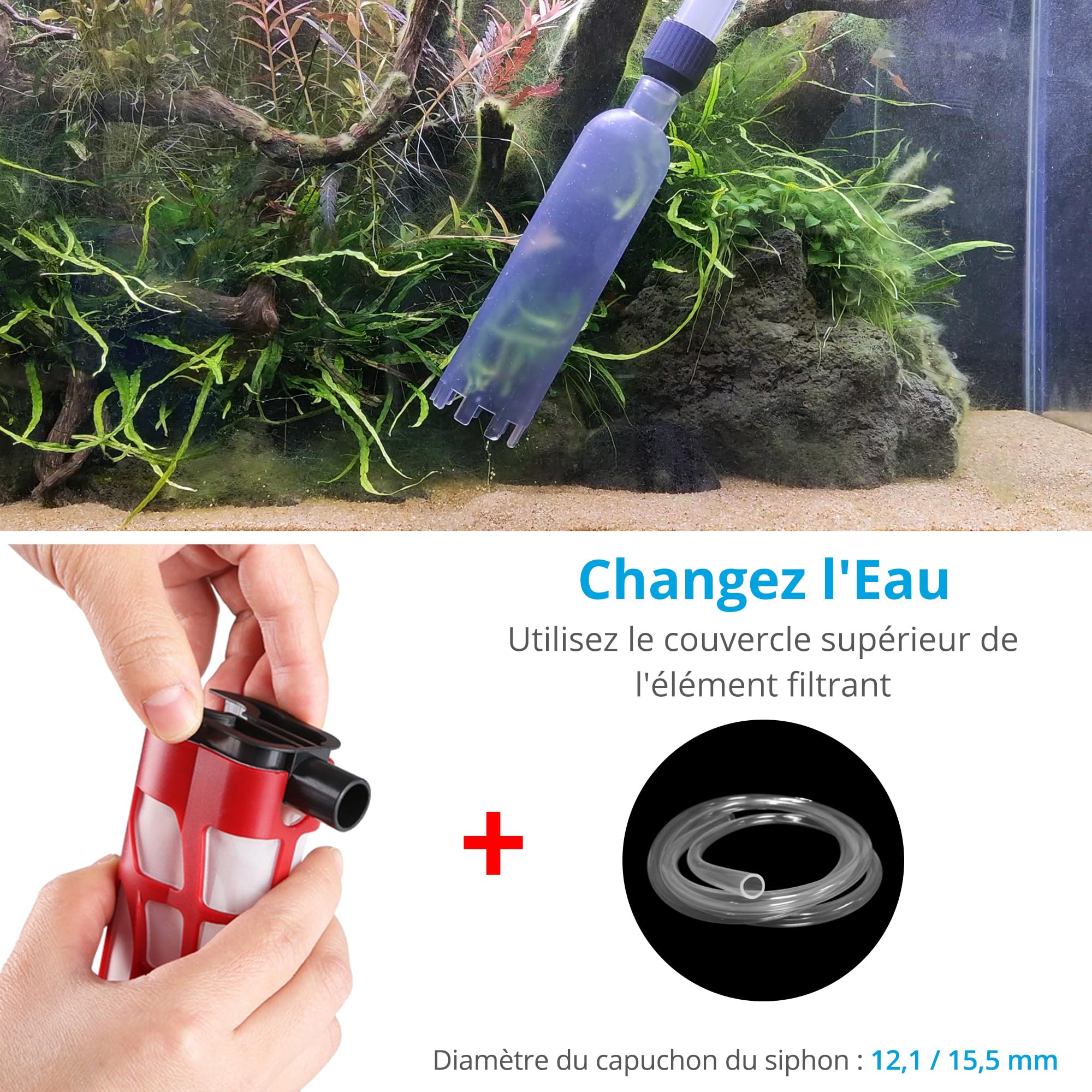 NICREW Aspirateur Automatique pour Aquarium, Nettoyeur de Gravier Électrique Convient pour Aquarium Moyen et Grand