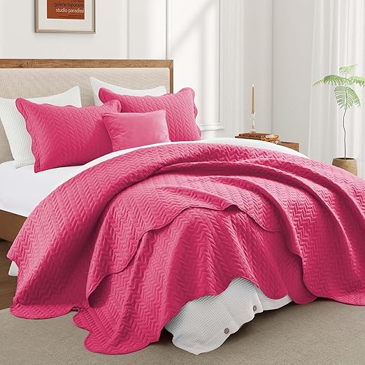 IR Imperial Rooms Twin Quilt Bedding Set Size (66” x 86”) + 1 Pillow Shams (20” x 26” + 2”) - 2 Pcs All Season Lightweight Reversible Microfiber Coverlet Embossed Quilt Bedspread (Pink)