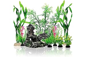 9-in-1 Fish Tank Aquarium Plants and Cave Rock Decor Set