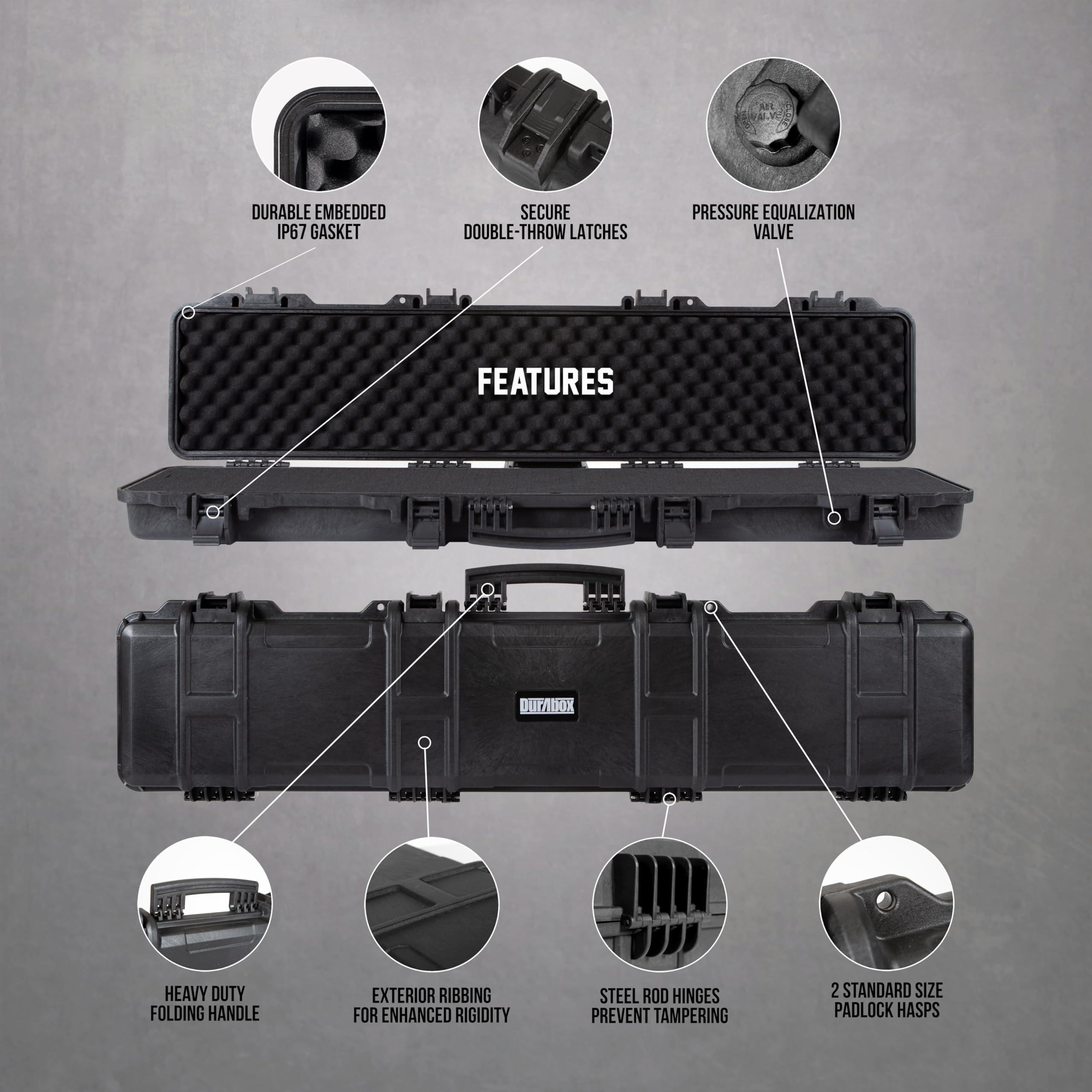 Durabox All Weather Hard Case 49 x 12 x 5” – TSA Approved Rifle Case with Customizable Foam, Ergonomic Handle - Waterproof Travel Case for Rifles, Guns, Shotguns, Ammo, Scopes and Other Gear