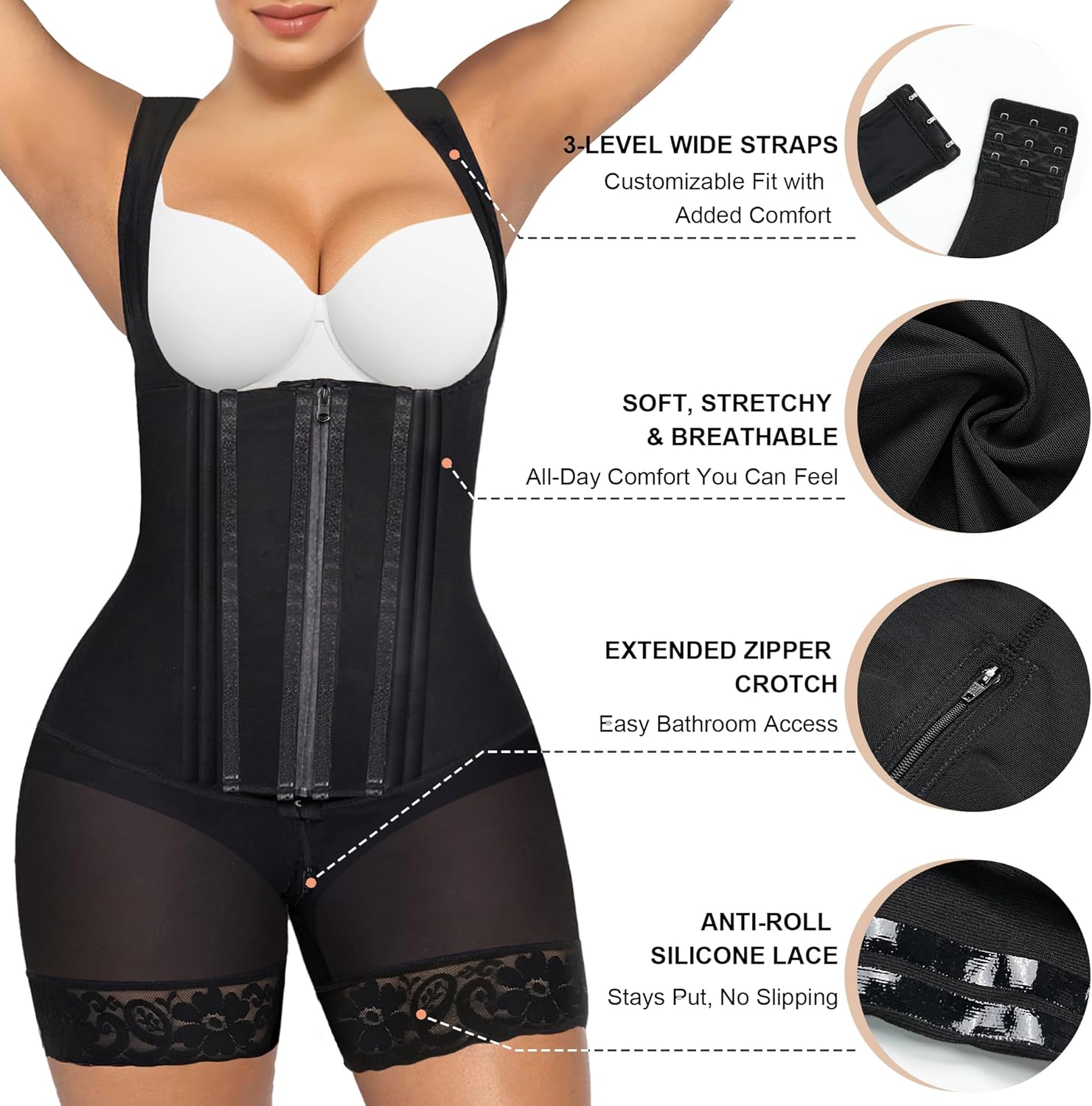 SHAPERX Fajas Colombianas Shapewear for Women Tummy Control Body Shaper Postpartum Butt Lifter with Zipper and Hooks - Image 5