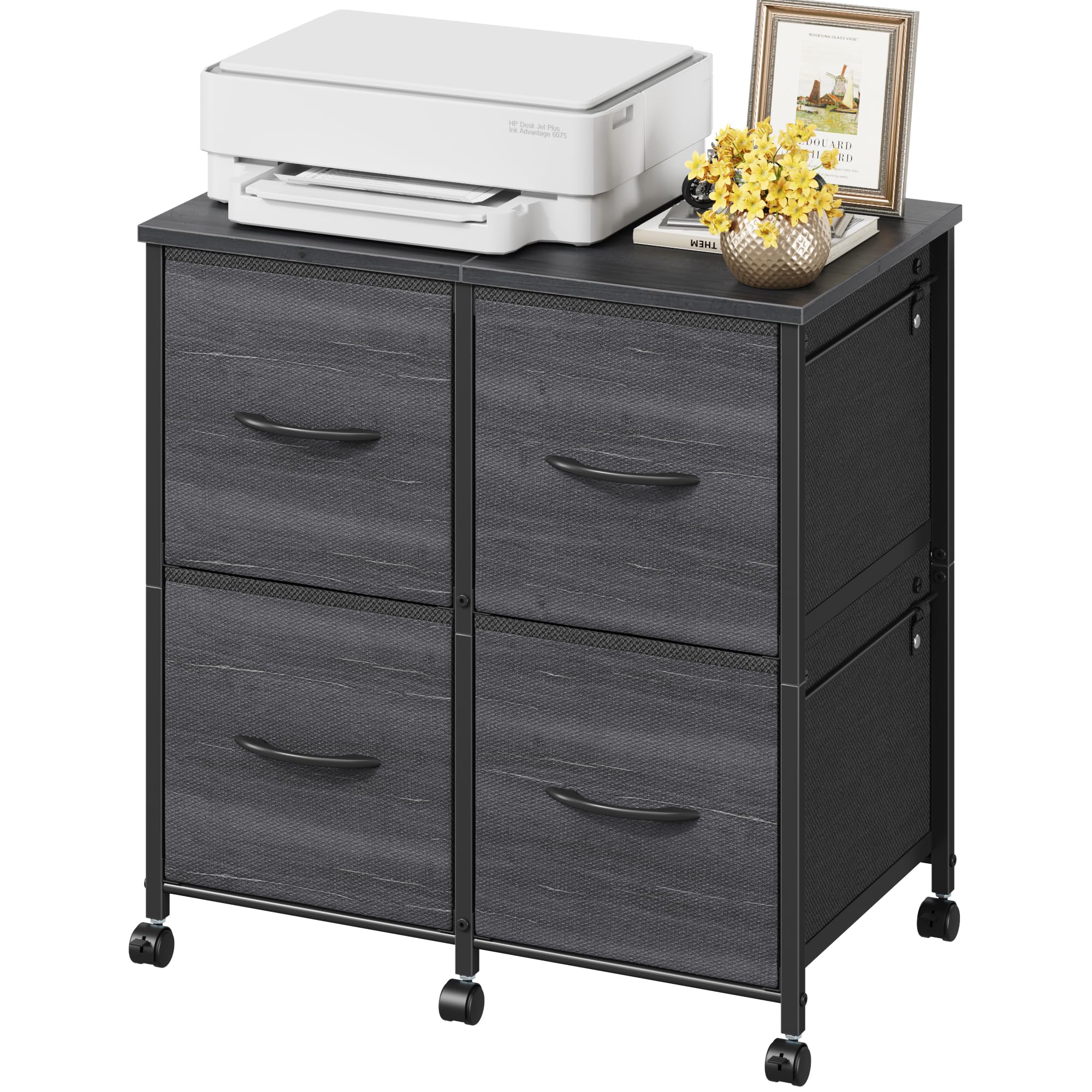 HIGDBFE 4 Drawer Lateral File Cabinet, Mobile Filing Cabinet for Large Printer, Home Office Functional Small Office Storage Cabinet & Printer Stand,