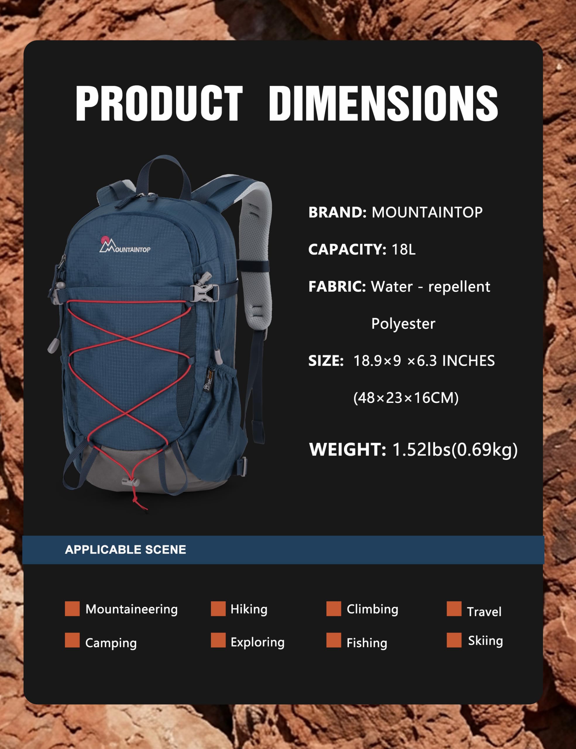 Mountaintop 18L Wanderrucksack Herren Damen Trekkingrucksack Outdoor Rucksäcke für Camping Wandern Reisen(Nebelblau)