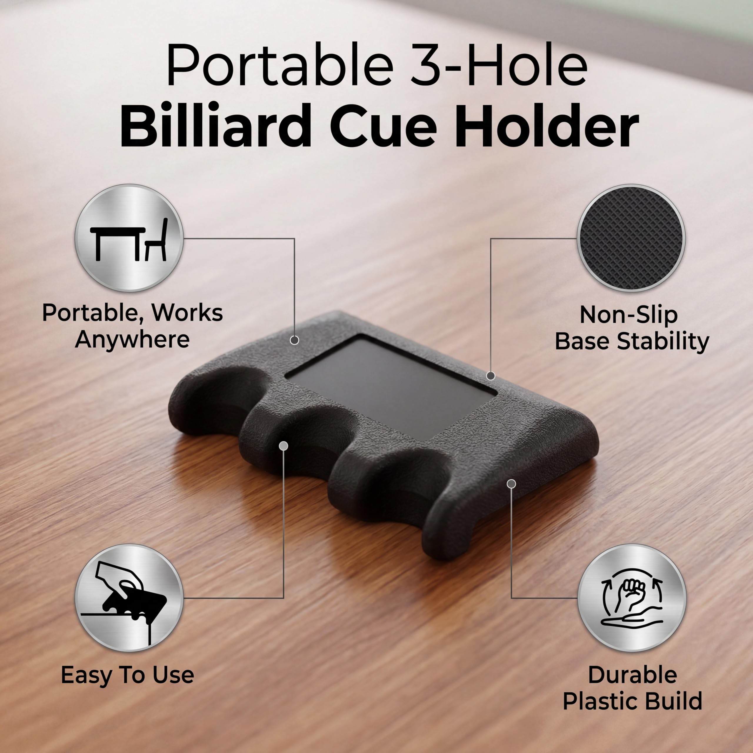 Porte-Queue de Billard 3 Trous, Support Stable Antidérapant Portable