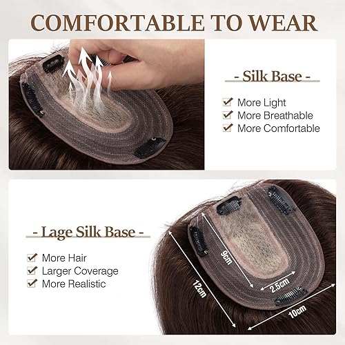 Miniatura 5 de Rich Choices Toppers para el cabello para mujer, 100% cabello humano real, sin flequillo, base de seda, clip en la parte superior, piezas para el