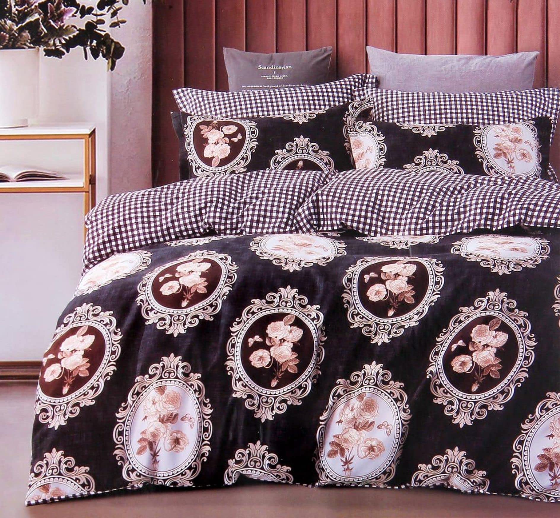 Mosho Glace Cotton Elastic Fitted Bedsheet Double Bed Queen Size with 2 Pillow Covers 72x66x8 Inch - Modern Design 1