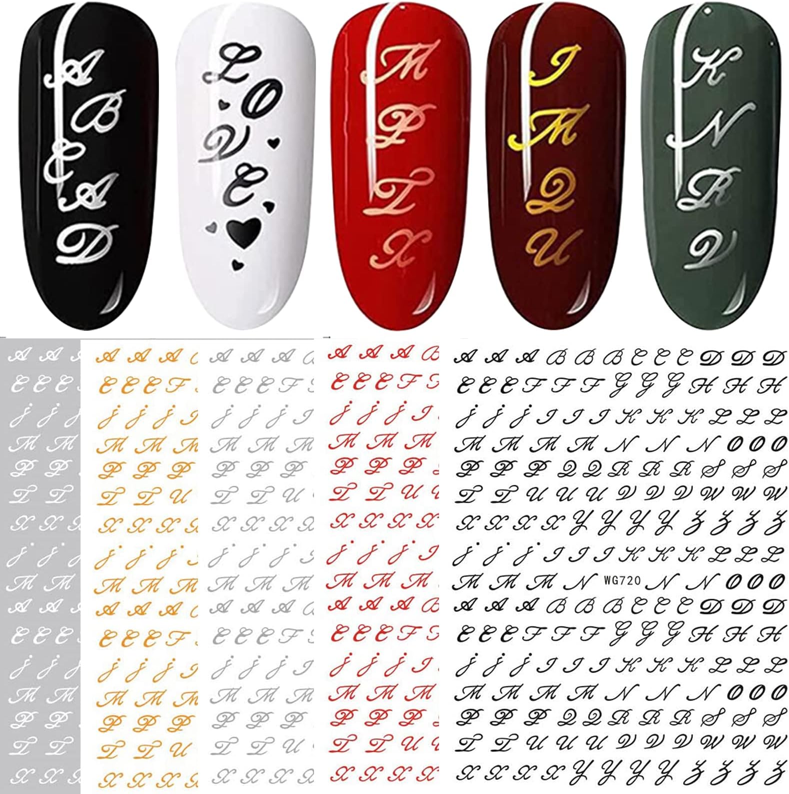 6 Sheets Old Letters Nail Art Stickers Decals Self-Adhesive Old Alphabet Numbers Nail Supplies Nail Art Design Decoration Accessories