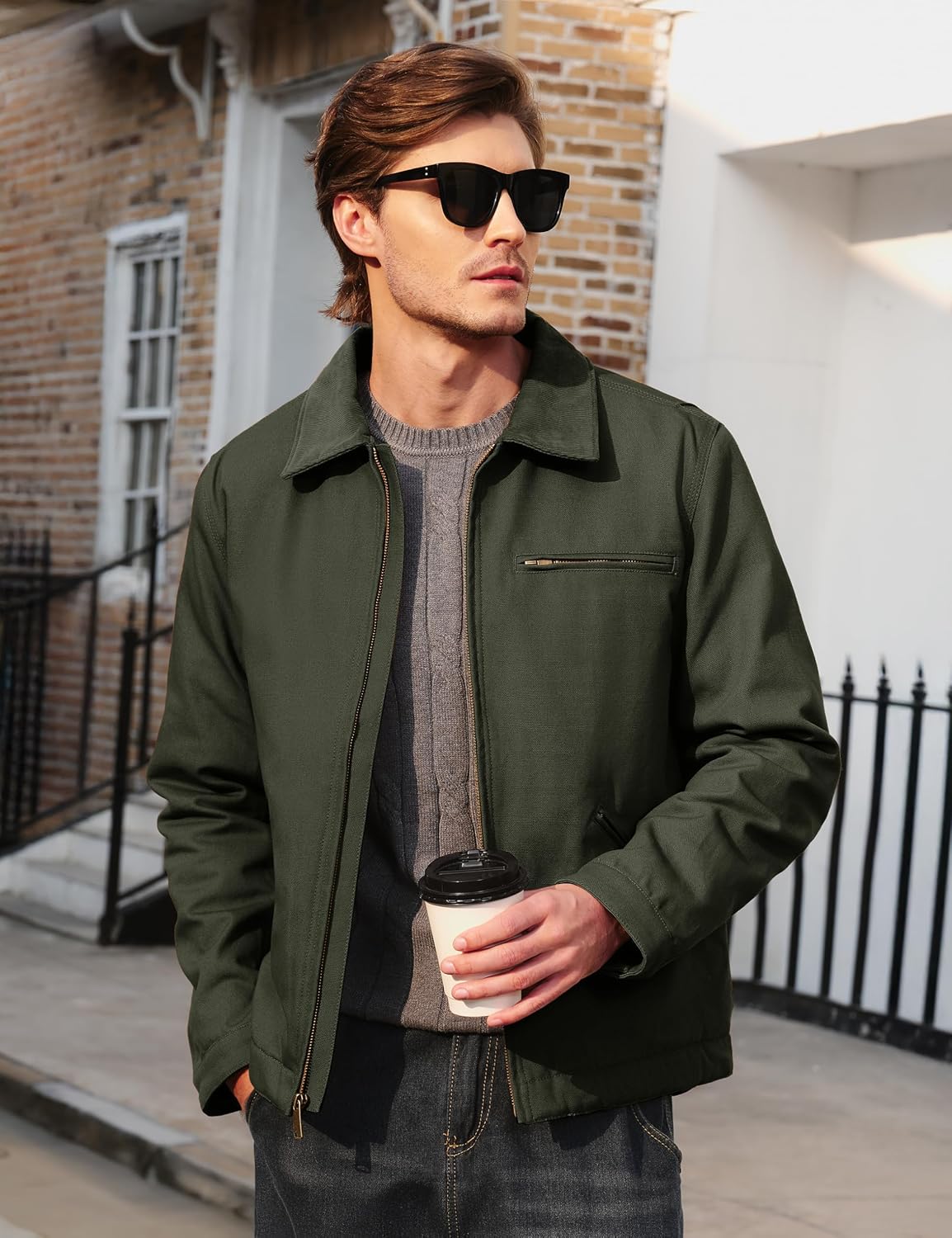 Cotrasen Men's Work Jacket Heavyweight Cotton Duck Canvas Jacket Sherpa Lined Waterproof Winter Warm Coat with 5 Pockets