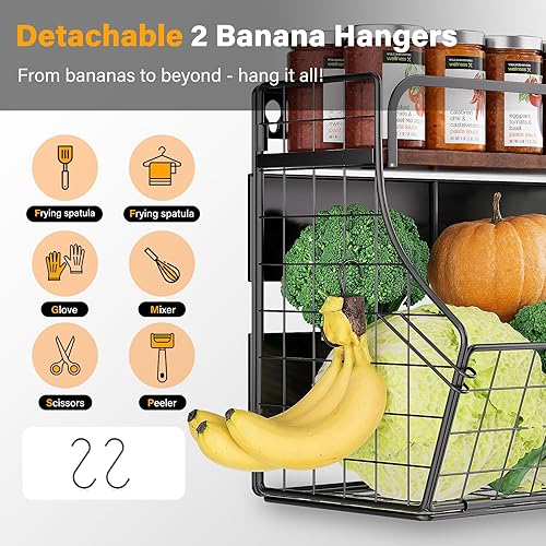 Miniatura 3 de MOJOHAND Estante magnético para refrigerador con tapa de madera, papelera de almacenamiento de papas y cebollas, organizador y almacenamiento de