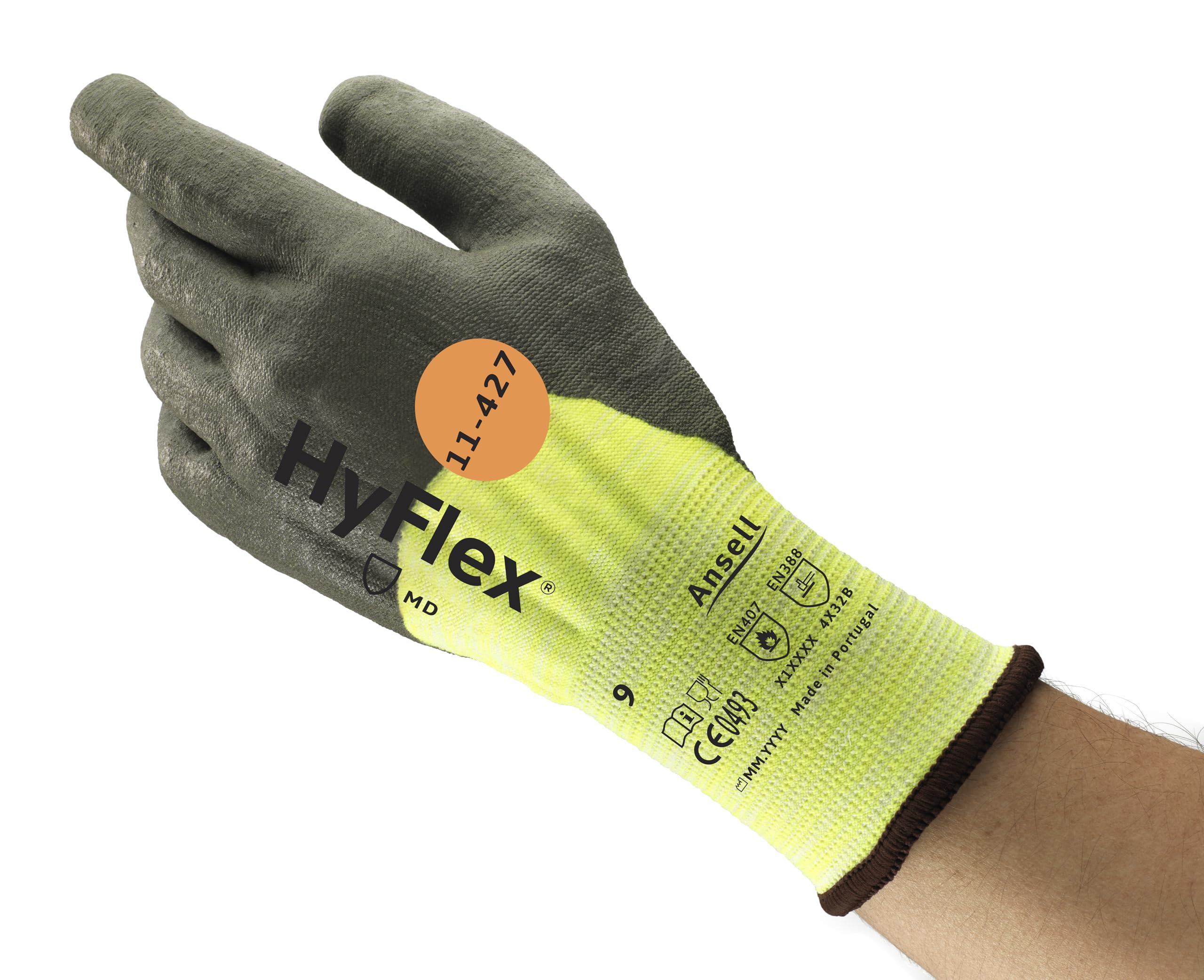 Ansell HyFlex 11-427 Guanti da Lavoro Multiusos, Protezione Meccanica, Eccellente Resistenza all'Abrasione, Maglia Sottile ed Elastica, Grigio, Taglia M (12 Paia)