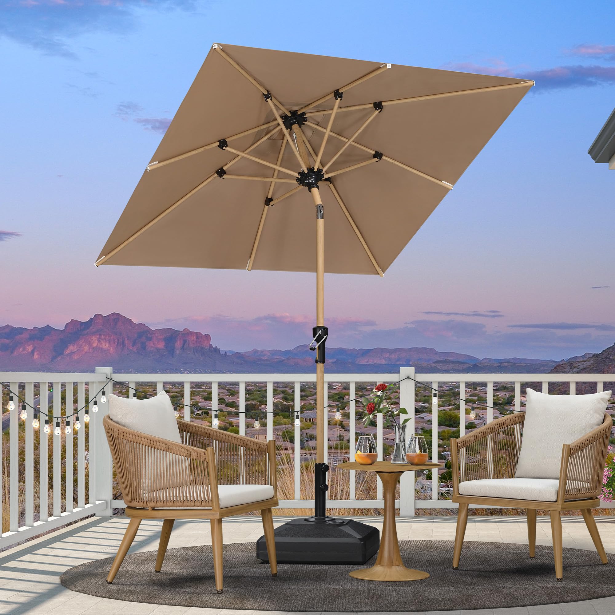 PURPLE LEAF Outdoor Umbrella 6' x 6' Market for Pool Wood Table, Taupe