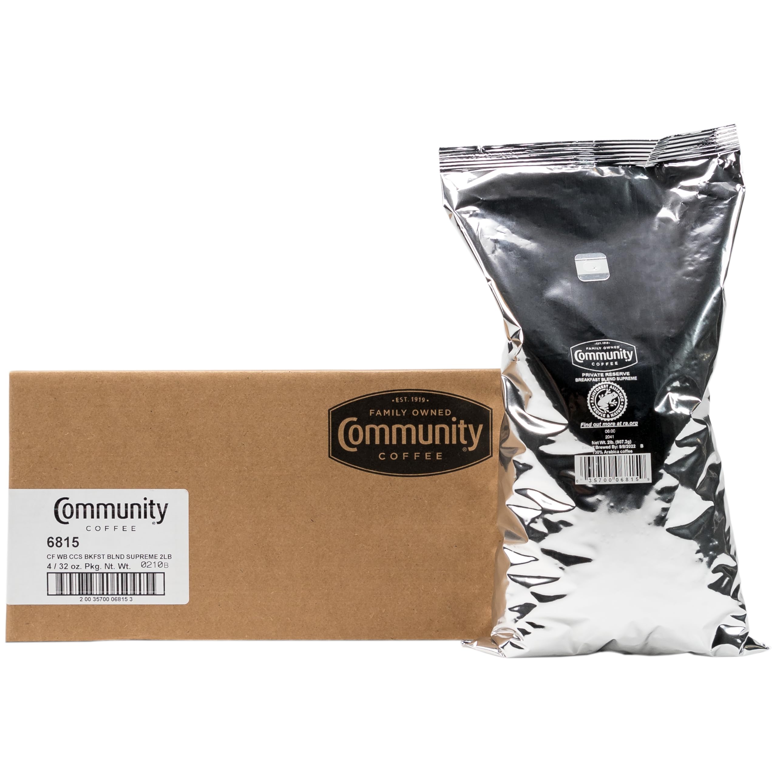 Community Coffee Private Reserve Breakfast Blend Supreme Whole Bean Coffee, Medium Roast, 32 Ounce Bag (Pack of 4)