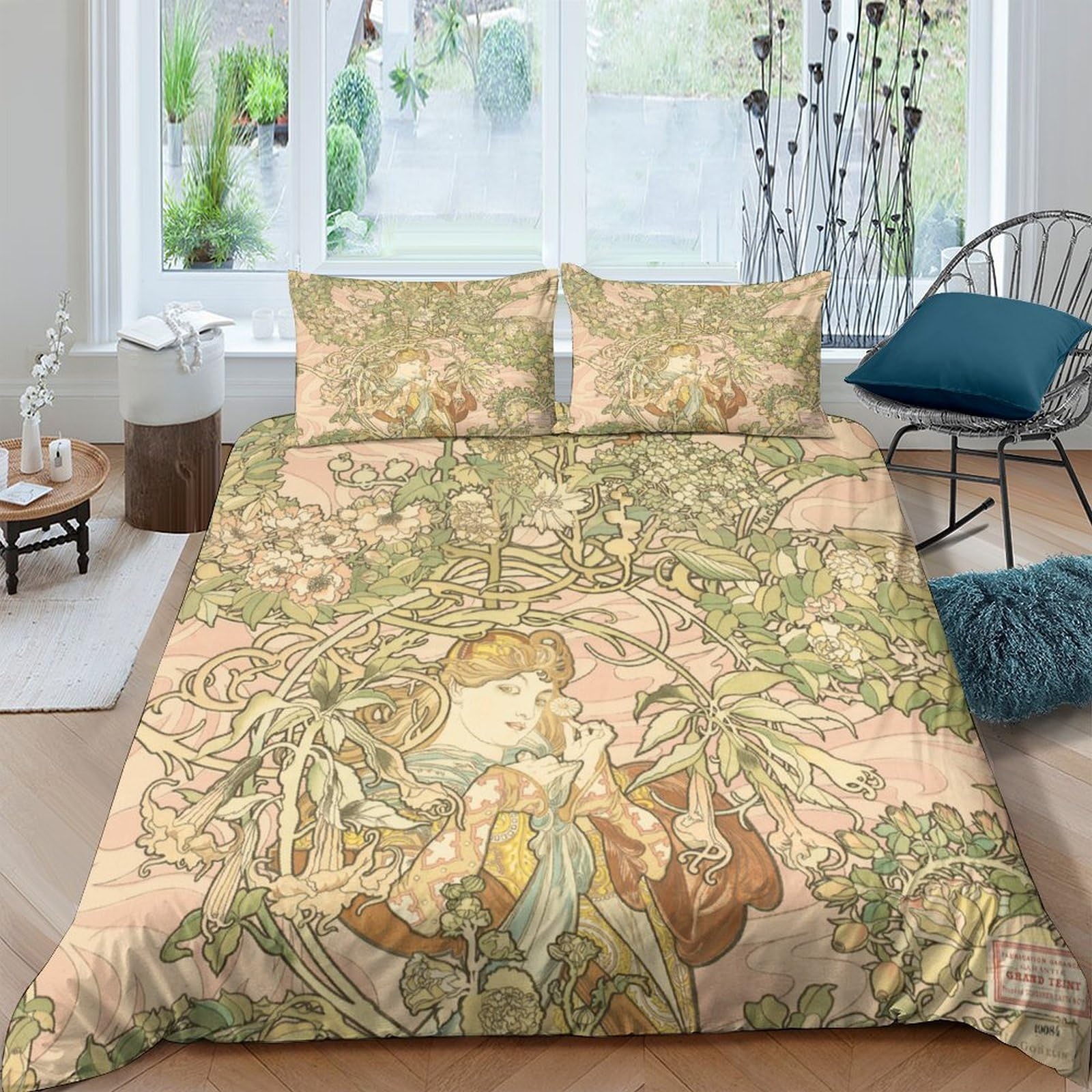 Linge de lit Art Nouveau en microfibre douce et parure de couette chic pour lit King
