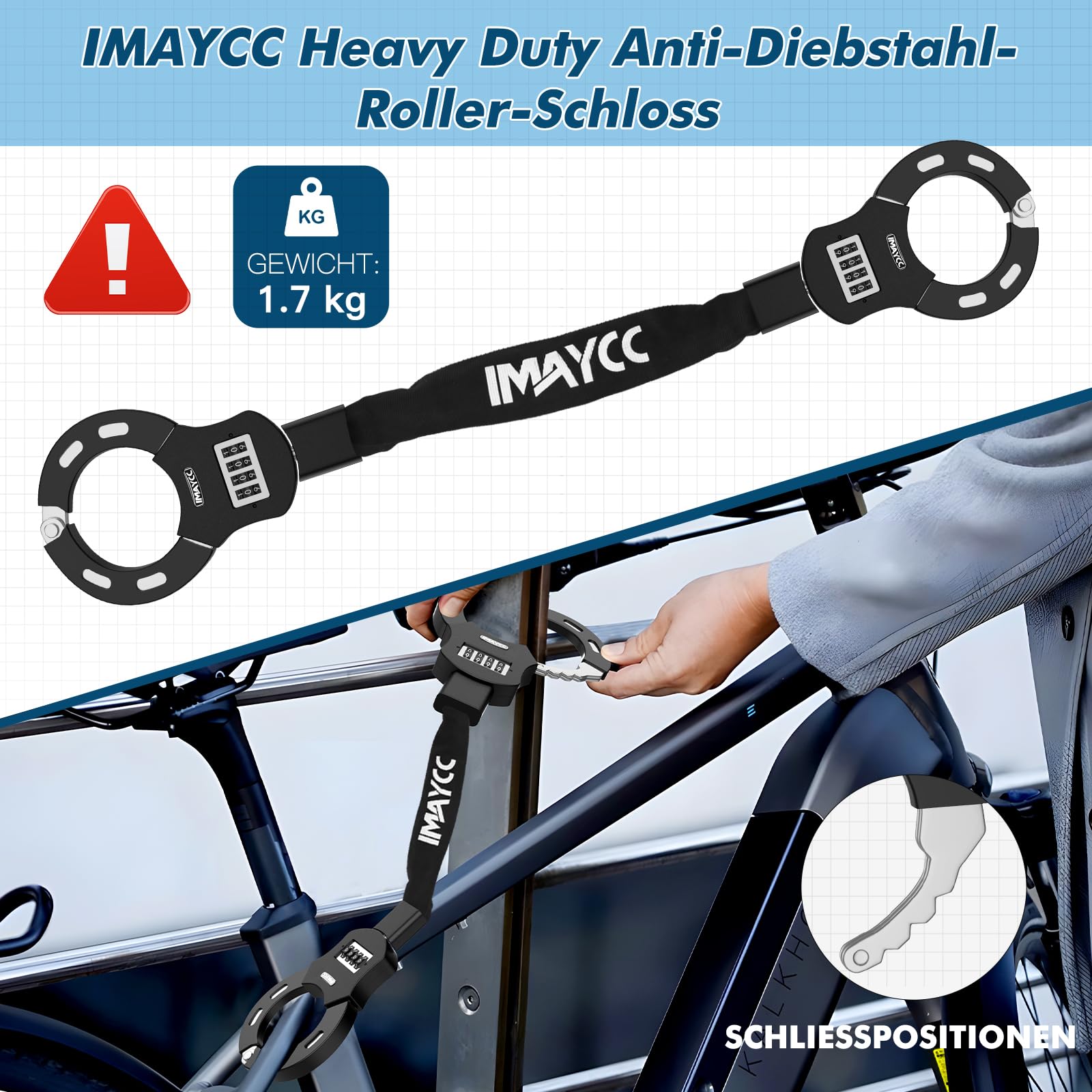IMAYCC Cerradura para scooter E con código numérico, 8 mm de grosor para scooter eléctrico, cerradura de esposas para scooter eléctrico, candado de bicicleta, candados de alta seguridad, motocicleta