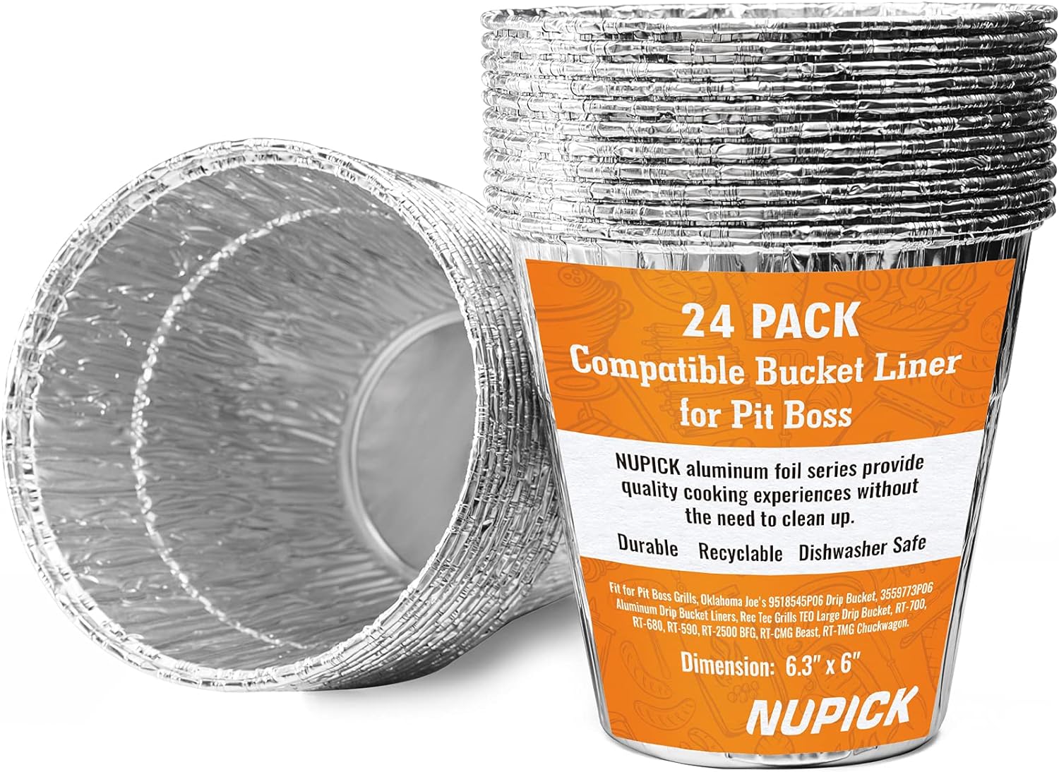 NUPICK 24 Pack Grease Bucket Liner Compatible for Pit Boss