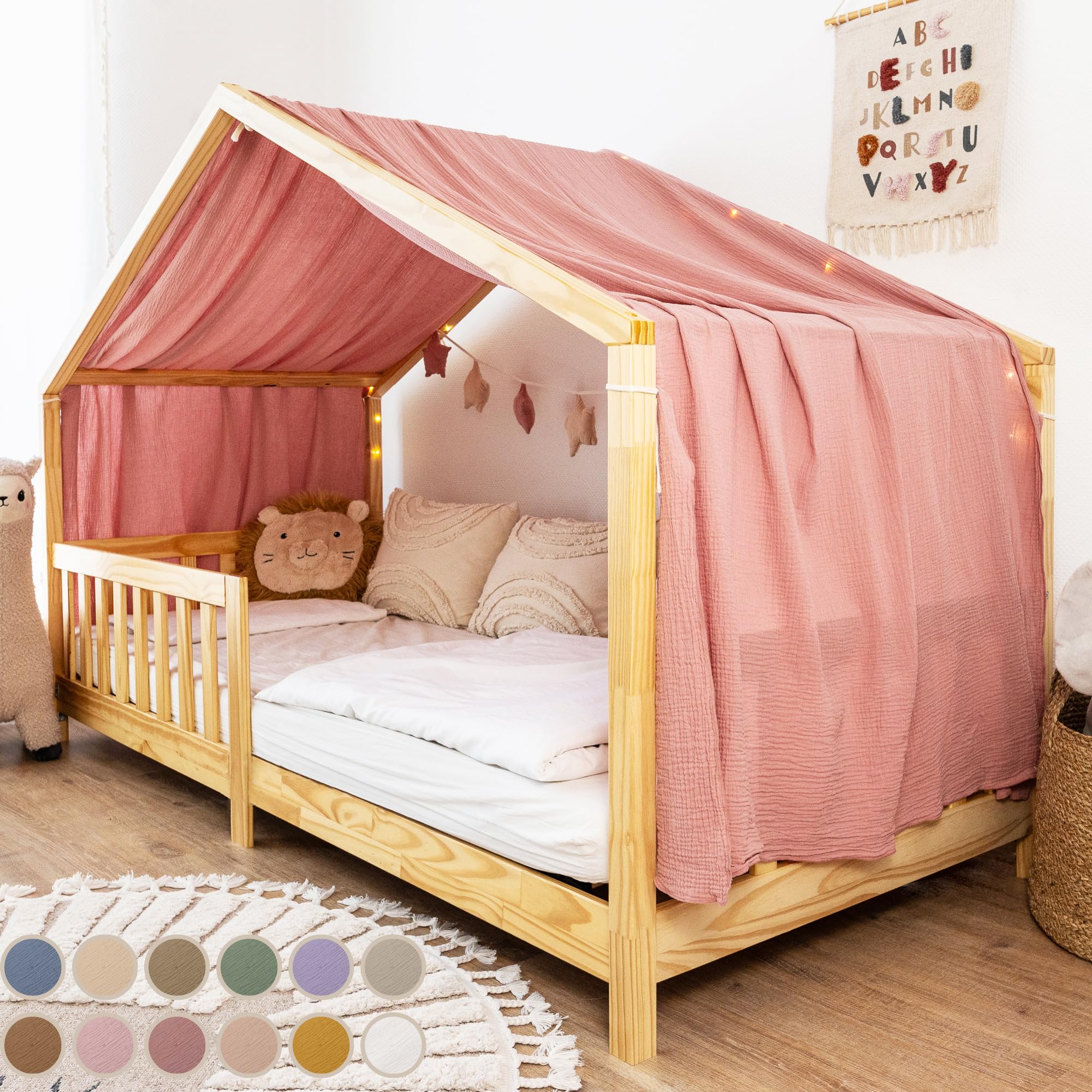 lilimaus Hausbett Himmel [in 12 Farben] Betthimmel Hausbett aus 100% | Baumwolle Musselin - Stoffhimmel für Hausbett Deko Mädchen & Jungen - Himmel für Hausbett Kinder - Bett Vorhang Kinderbett