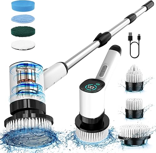 Limpiador eléctrico giratorio Limpiador eléctrico para limpieza con 7 cabezales reemplazables Limpiador de bañera impermeable de cuerpo completo