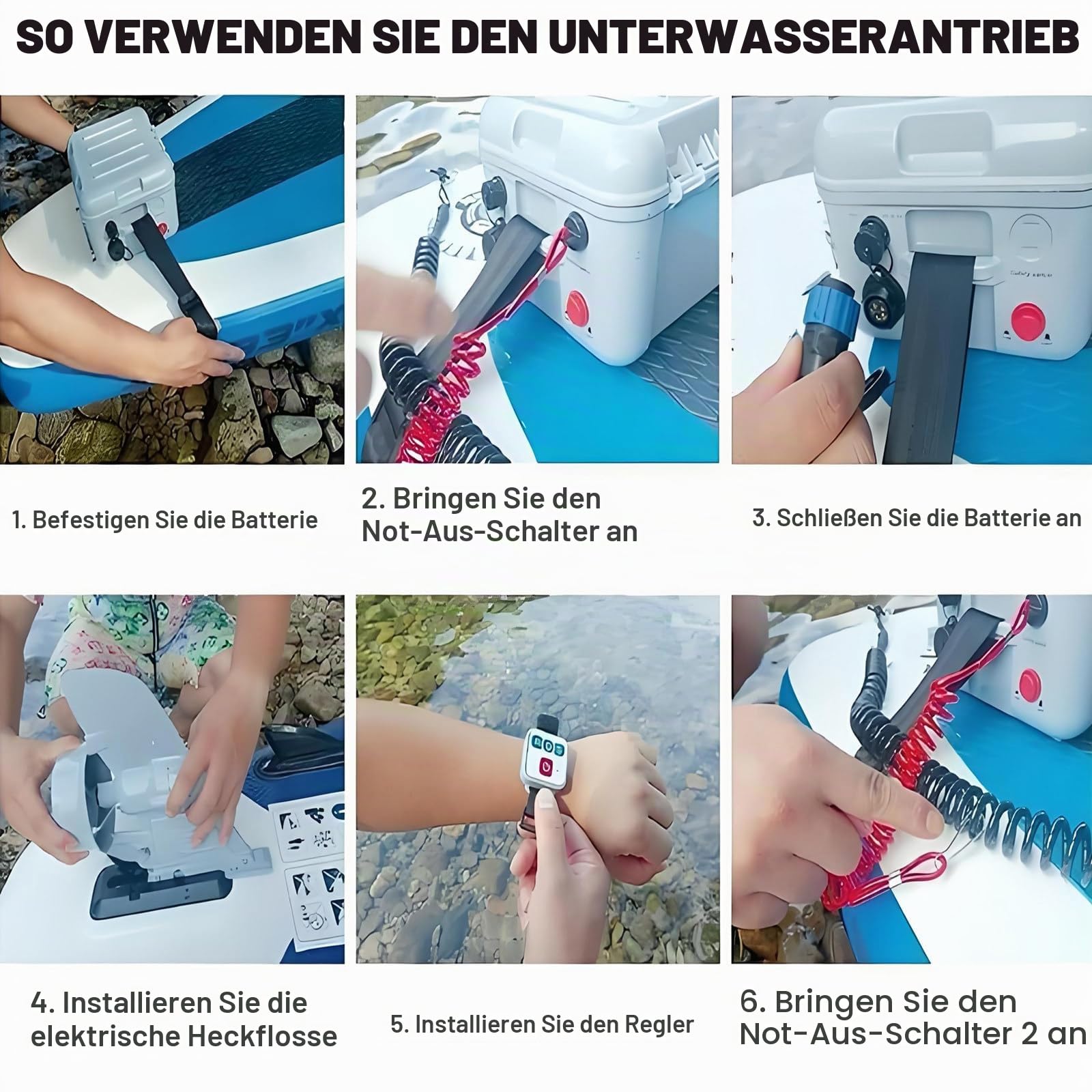 Universal Sup & Kajak Motor Elektrische Finne: 160-W-Thruster-Kit Mit Fernbedienung | 6 Kg Leicht, Geschwindigkeit 3–6 Km, 20 Km Reichweite | Pro Surfboard Unterwasser-Thruster