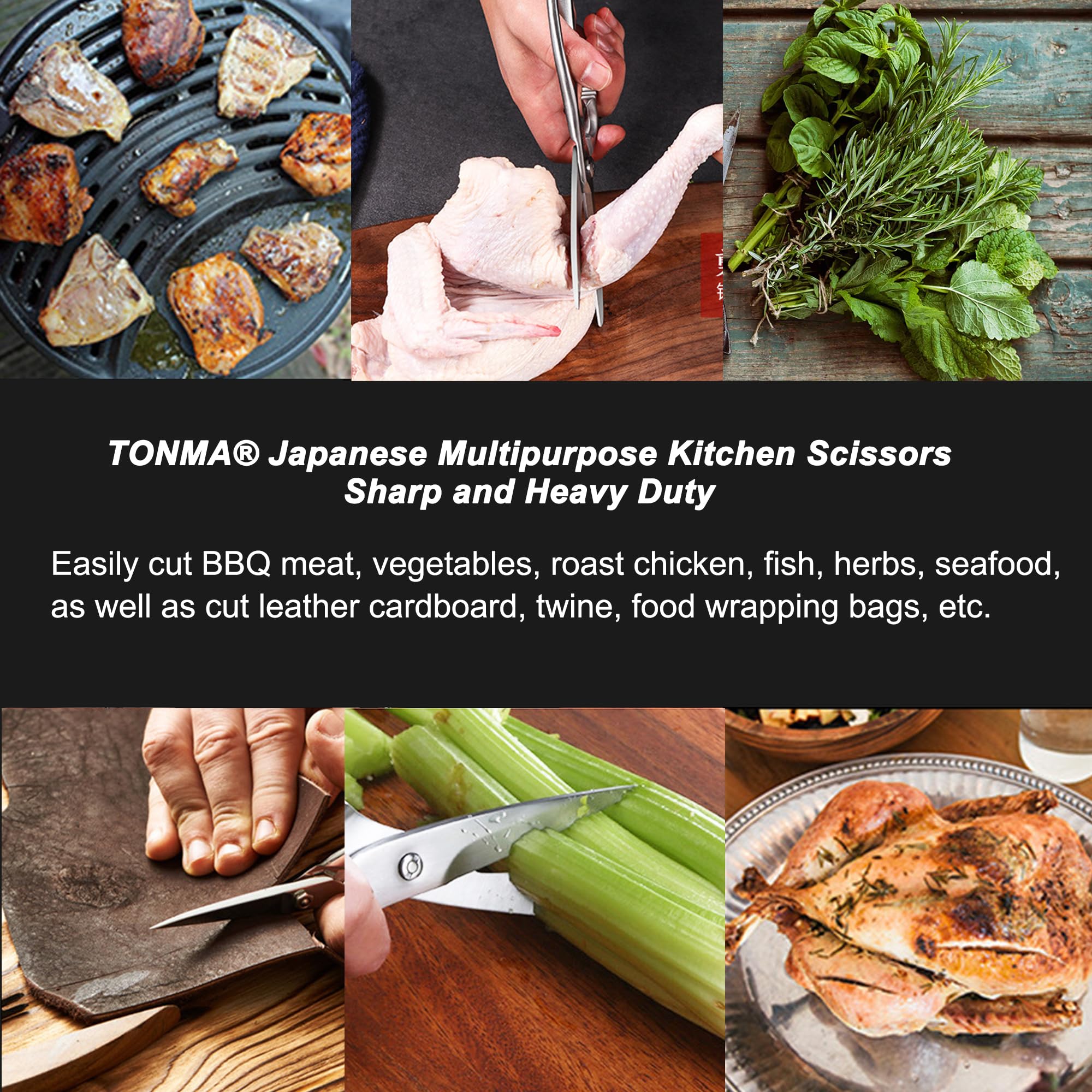 TONMA Japanische Küchenschere Edelstahl [Made in Japan] – Professionelle Küchenschere mit Mikroverzahnung, Spülmaschinenfest & Spiegelfinish für Fleisch, Gemüse, Geflügel