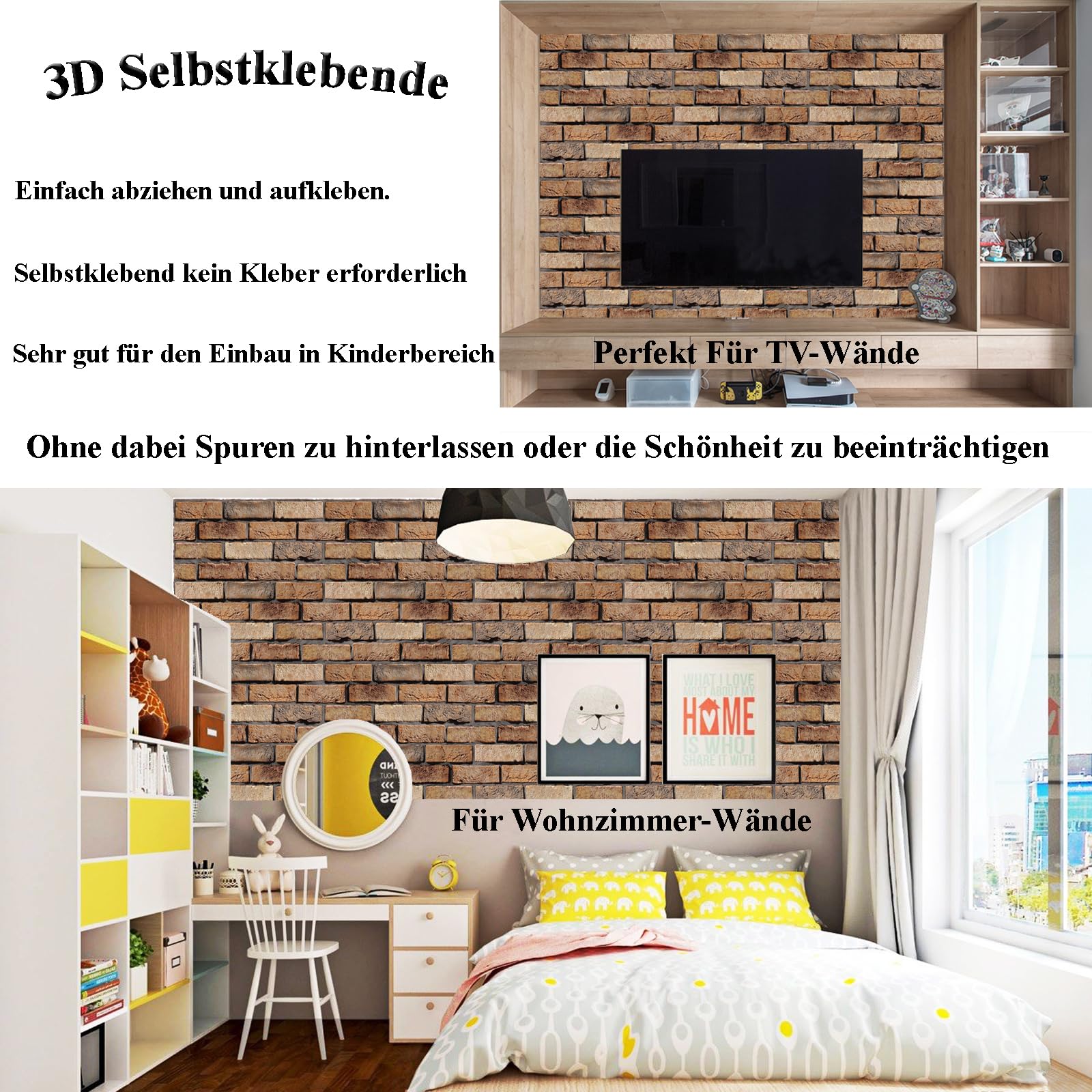 3D Wandpaneele Selbstklebend, 10 Stück Wandverkleidung Selbstklebend PVC Wandaufkleber Wasserdicht Wandtapete, 30x 30cm Wall Panel für Wohnzimmer,Schlafzimmer,Küche,Wandverkleidung (Roter Ziegelstein)