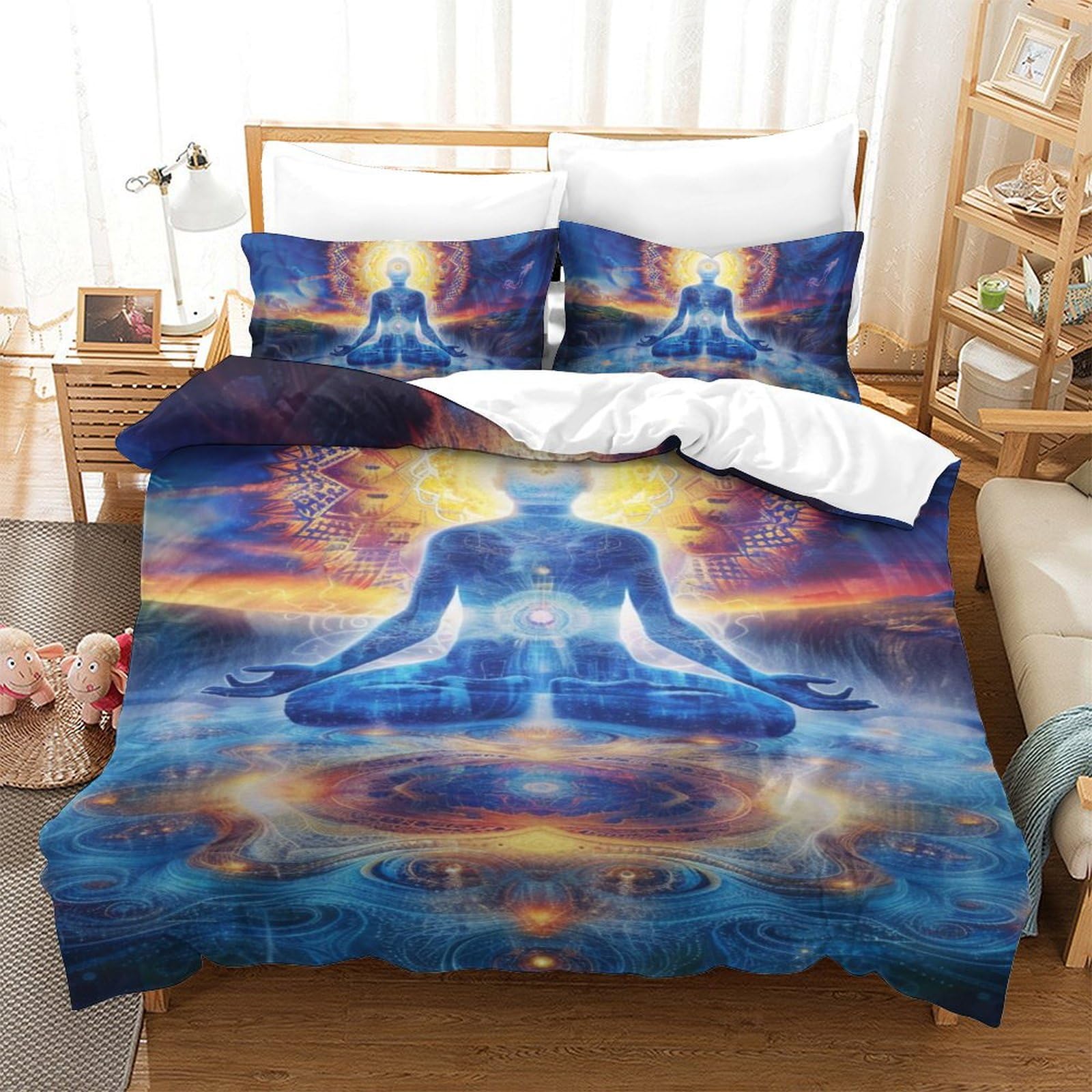 Housse de couette Bouddha 3D 3 pièces parure lit single pour enfants