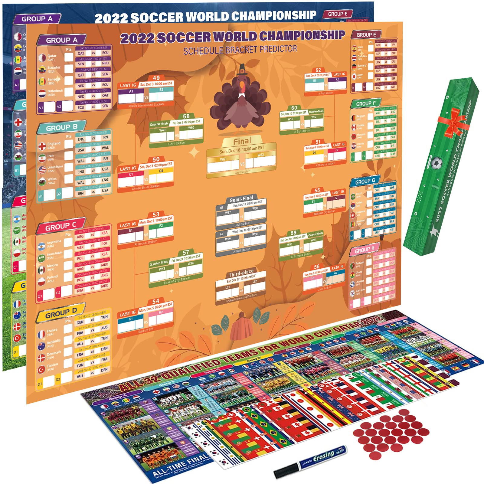 Buy Vaszu 2022 World Cup Soccer Game Wall Chart , 25" x 35" Dual Sides