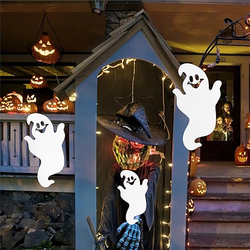 Miniatura 5 de J-Fly Decoraciones colgantes de fantasmas de metal para fiesta de fantasmas de Halloween, decoraciones colgantes para dormitorio, pasillo, puerta,