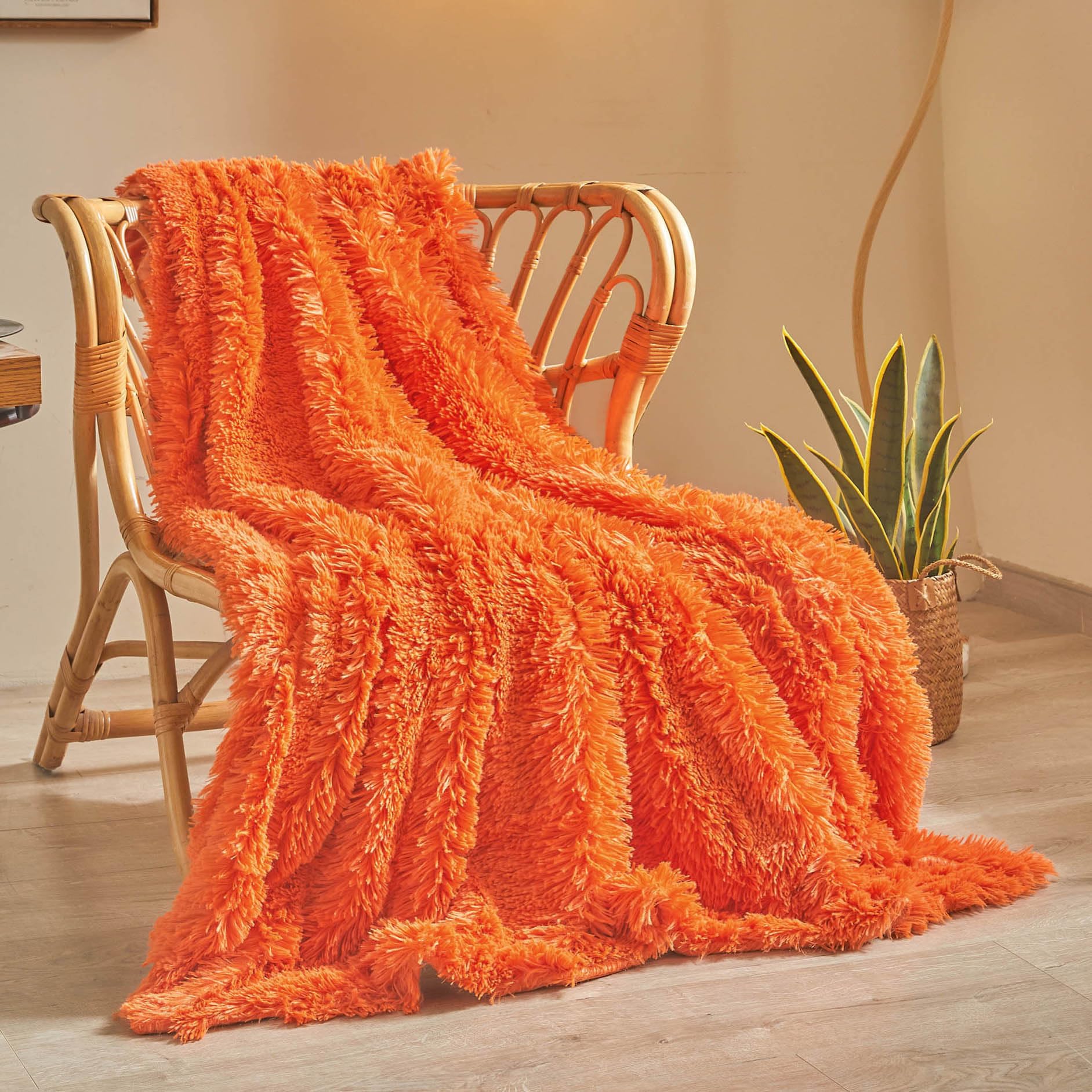 XeGe Luxury Faux Fur Throw, Orange Soft 50x60 Fluffy Blanket, Shaggy Plush Decorative Couch Throw, Cute Furry Bed Throw Fuzzy Office Lap Blanket for