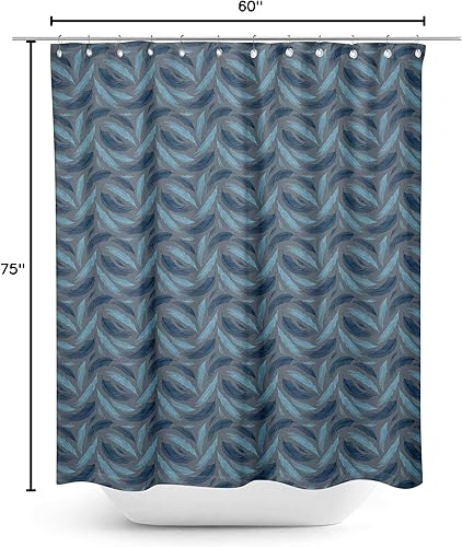 Miniatura 8 de S4Sassy Cortina de ducha de baño repelente al agua de hojas de palma azul con ganchos de anillos de rodillo, 60 x 75 pulgadas