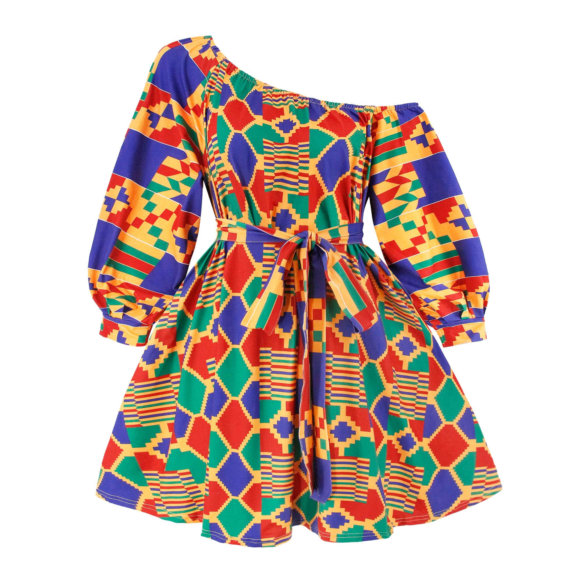 African Dashiki Printing Dress Long Sleeve Midi Fit Foraml A Line Swing Dresses