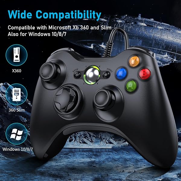 Diswoe Controller für PC Xbox 360, PC-kabelgebundener Controller mit USB Verbessertes Design Ergonomischer Kabelcontroller für Xbox 360 Slim und Windows XP/Vista/7/8/8.1/10/11 - 2