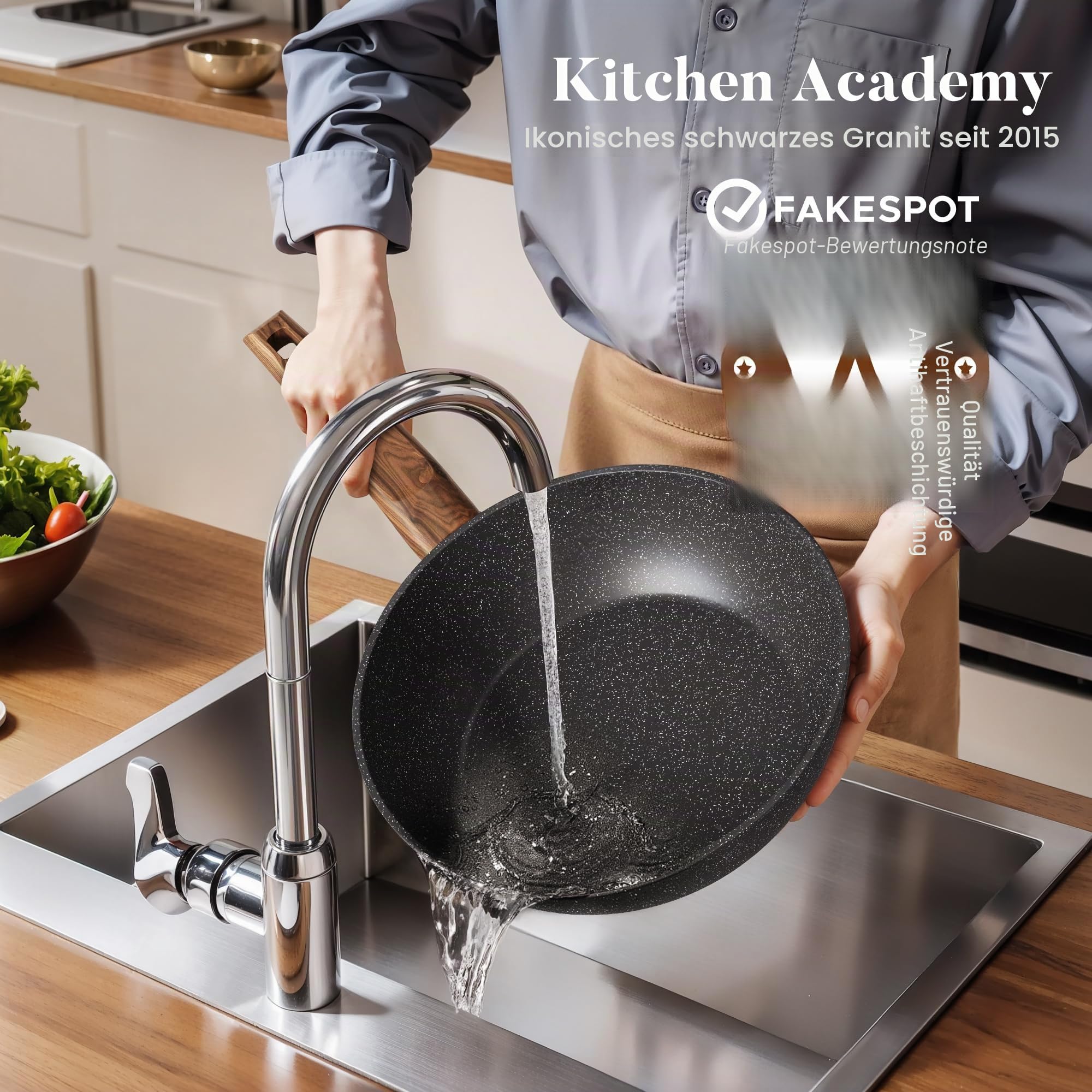 Kitchen Academy 17-teiliges Topfset Induktion, Granit Topf und Pfannenset | Antihaft-Kochpfannen für Induktions-, Gas-, Elektroherd, ungiftig, PFOA- und PFOS-frei, Schwarz