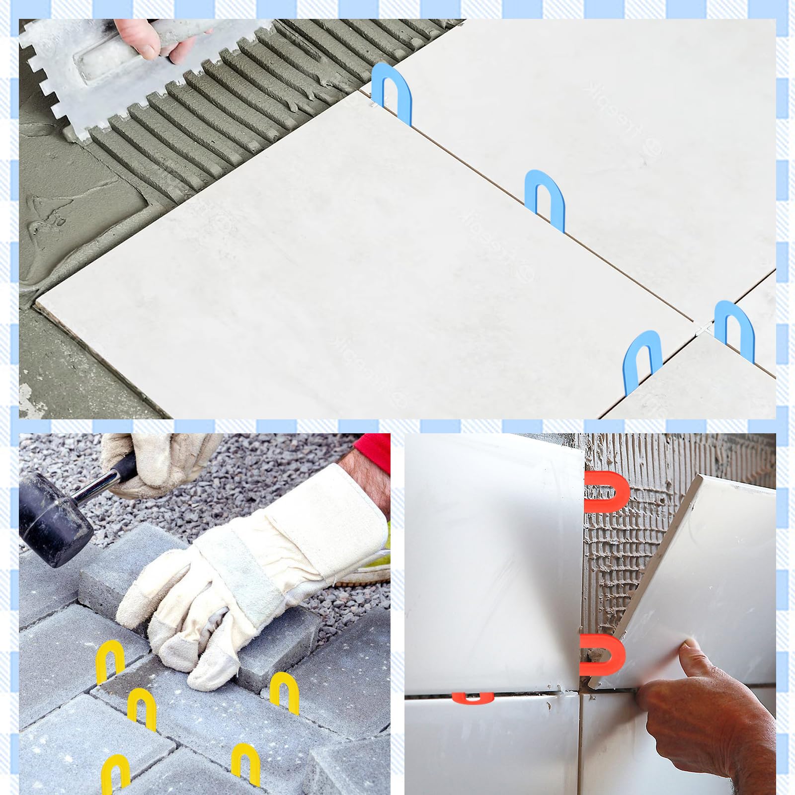Espaciadores de azulejos de cuña de herradura, espaciadores de azulejos de 1/16 pulgadas, cuñas de plástico en forma de U para niveladores de azulejos (1/16 azul, 1000 piezas)