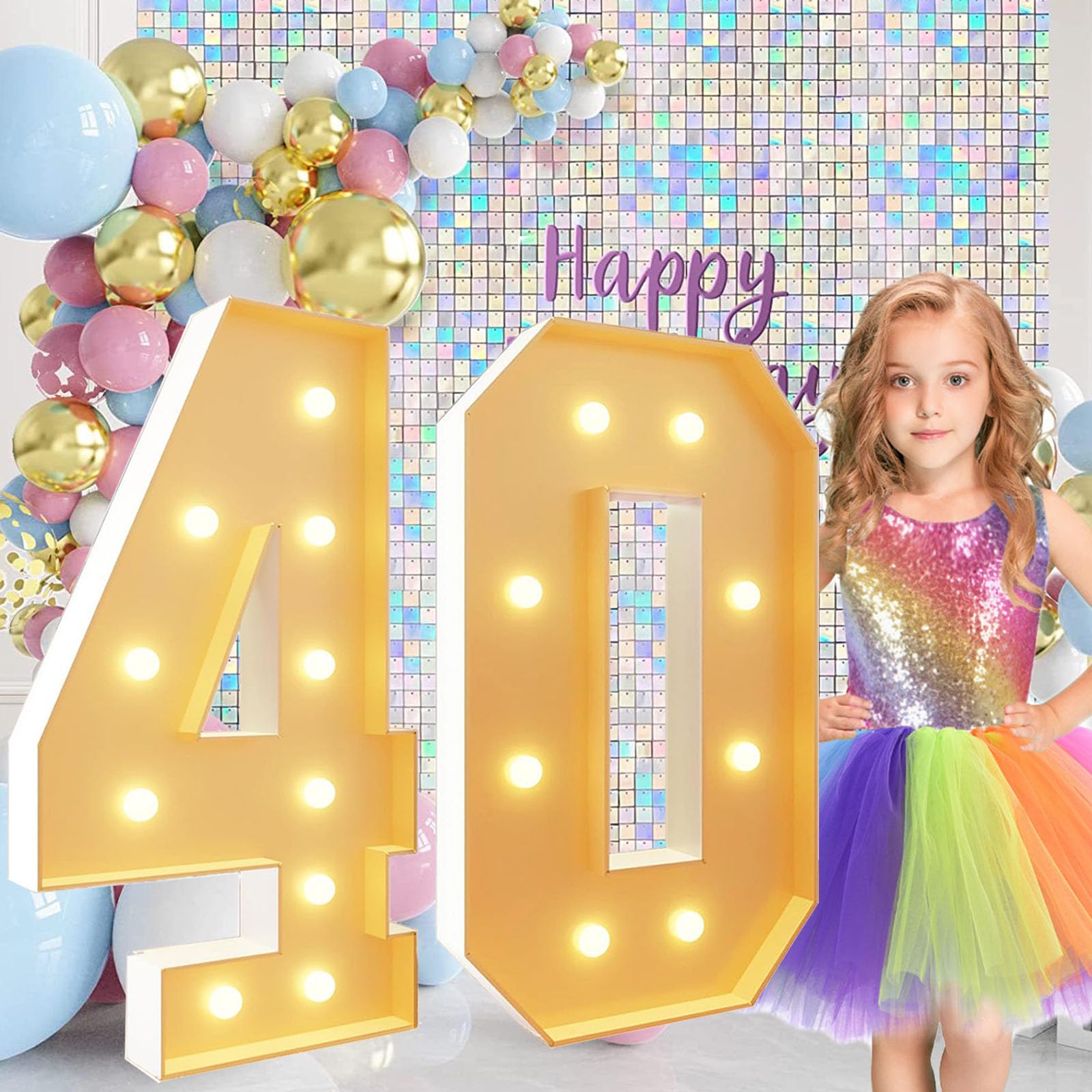 Número grande iluminado para decoraciones de fiestas, cartón de espuma precortado para una fácil instalación, ideal para eventos de cumpleaños y aniversarios