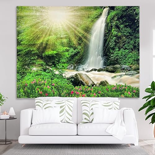 Miniatura 7 de willyang Hermoso tapiz floral, paisaje natural para colgar en la pared con pequeño fondo de cascada, sala de estar, dormitorio, oficina, sala de