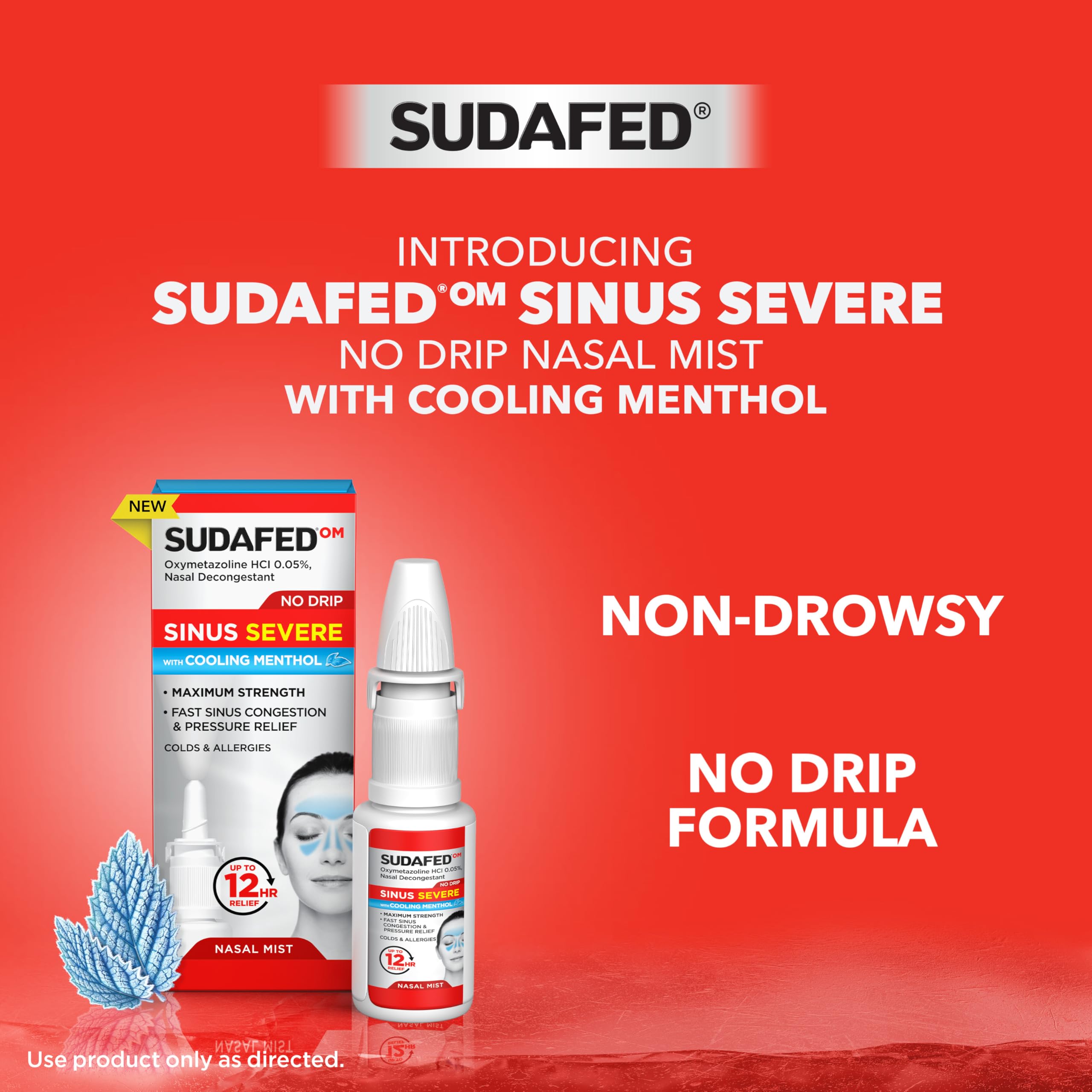 Sudafed OM Sinus Severe No Drip Nasal Spray with Cooling Menthol, Maximum Strength Sinus Decongestant for Fast Congestion & Pressure Relief, Oxymetazoline HCl .05% Nose Spray, 1 fl. oz — Amazon image 2