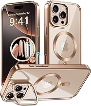 GolbinBox Magnetic for iPhone 16 Pro Case with Stand, [Compatible with MagSafe], Camera Control Capture Button, 16FT Military-Grade Protection, Shockproof Slim Phone Case 6.3"(Rose Gold/Clear)