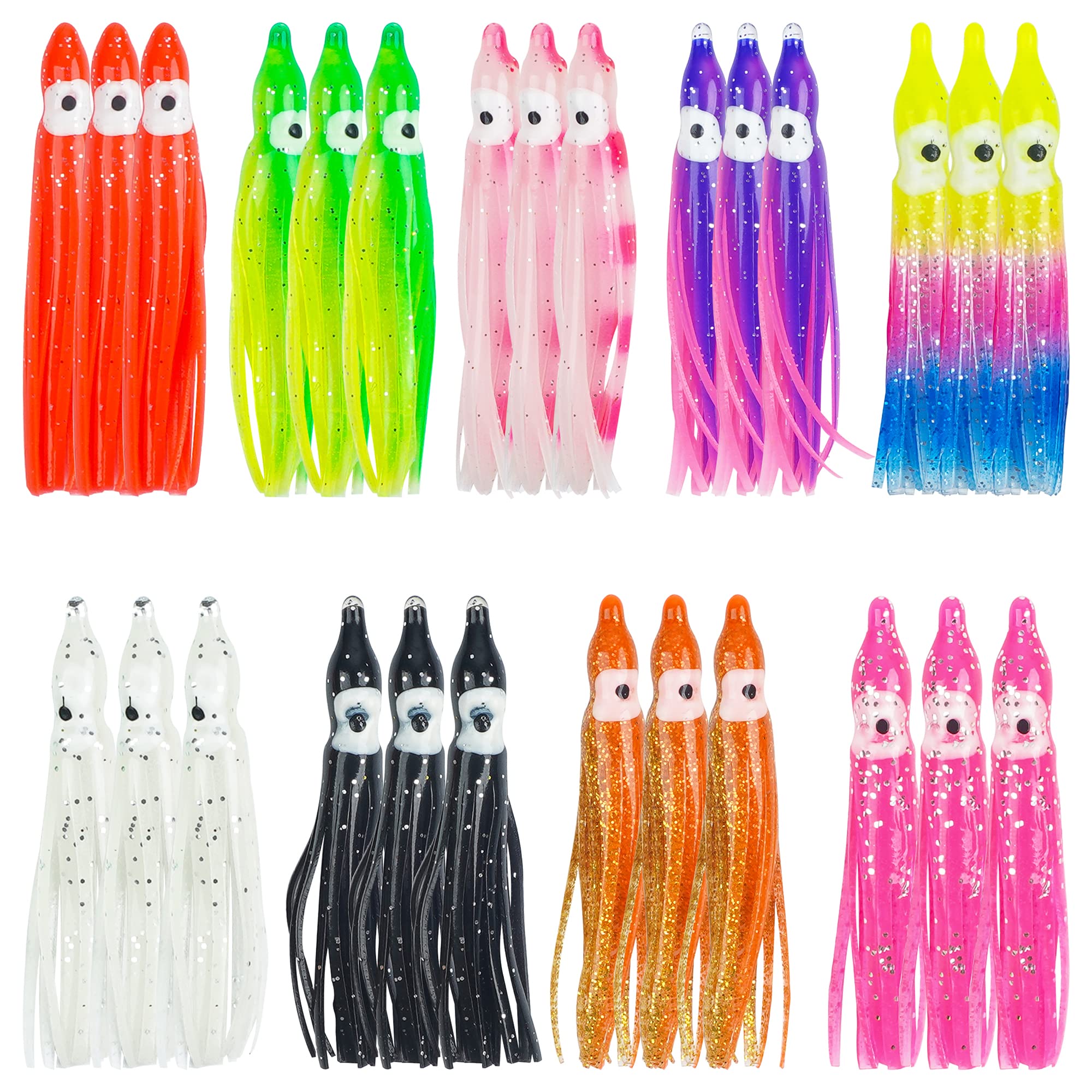 Octopus Squid Skirts - 45pcs Multi-Color Soft Plastic Lure Baits For Bass, Salmon, Trout (1.97 Inch & More)
