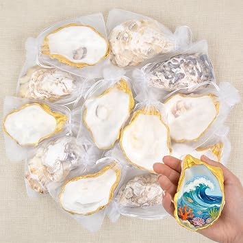 QEQEKAKA 12PCS Concave Oyster Shells for Crafts 3-4" Natural Golden for DIY