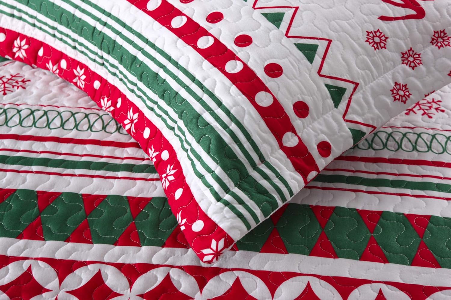 MarCielo 3 Piece Christmas Quilt Set Bedspread Throw Blanket for Kids Adult Teens Boys Girls Bed Printed Bedding Lightweight Coverlet Comforter Set, Snowflake (Full/Queen)