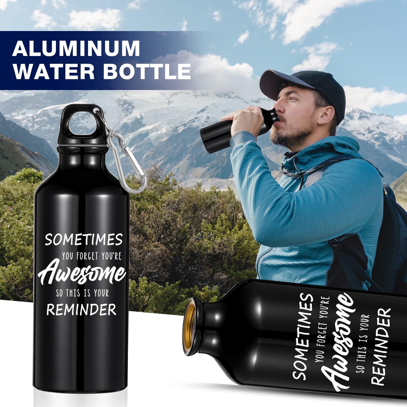 Sabary 10 Stück Dankeschön-Wasserflaschen mit Drehverschluss, leichte Aluminium-Wasserflasche, wiederverwendbar, auslaufsicher, Sport-Wasserflasche mit Drehverschluss, Mitarbeiter, Reisen (590 ml)