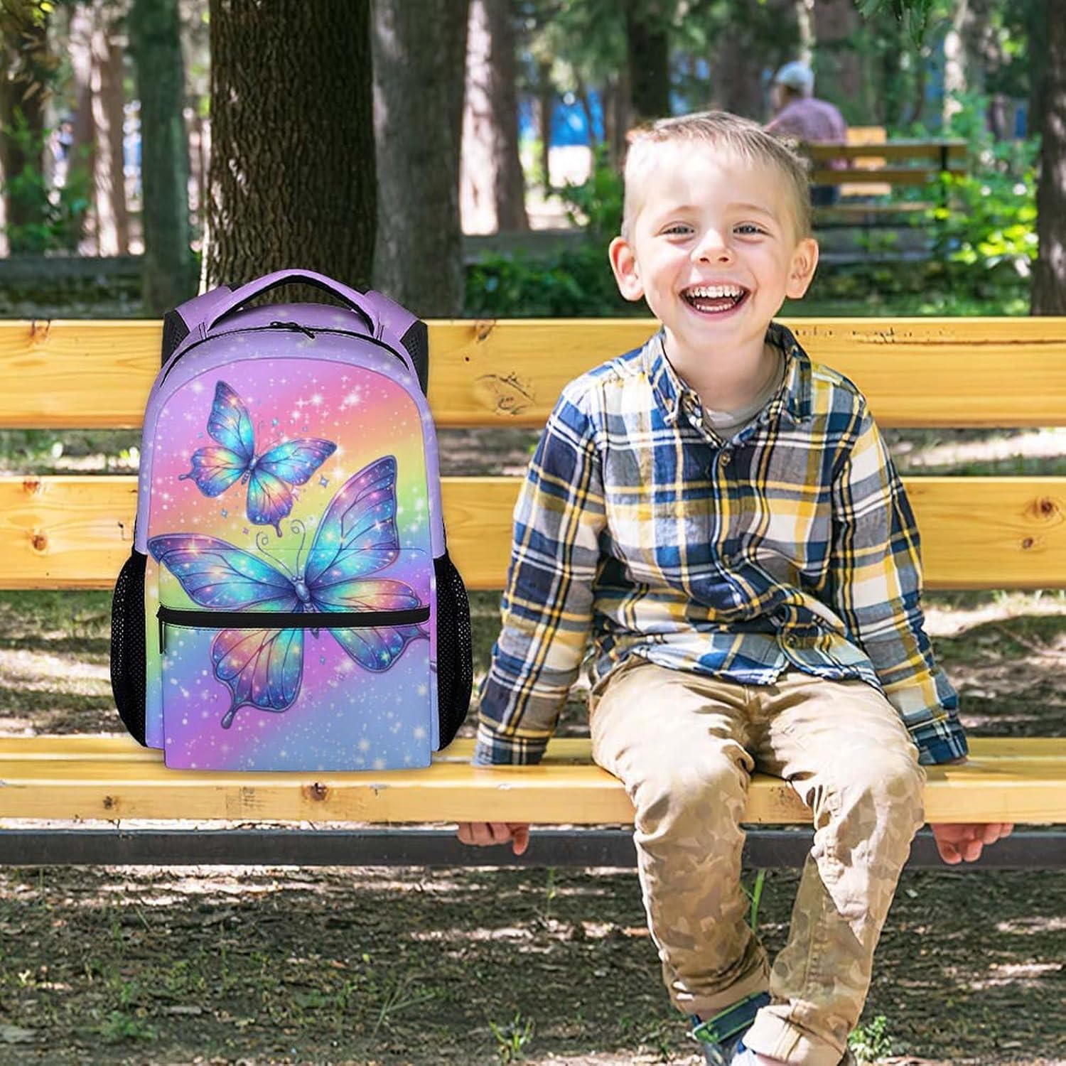 Bookbag for Girls, Butterfly Backpacks for School Kids, Elementary Preschool School Bag for Toddler, 17" Cute Rainbow Bookbag