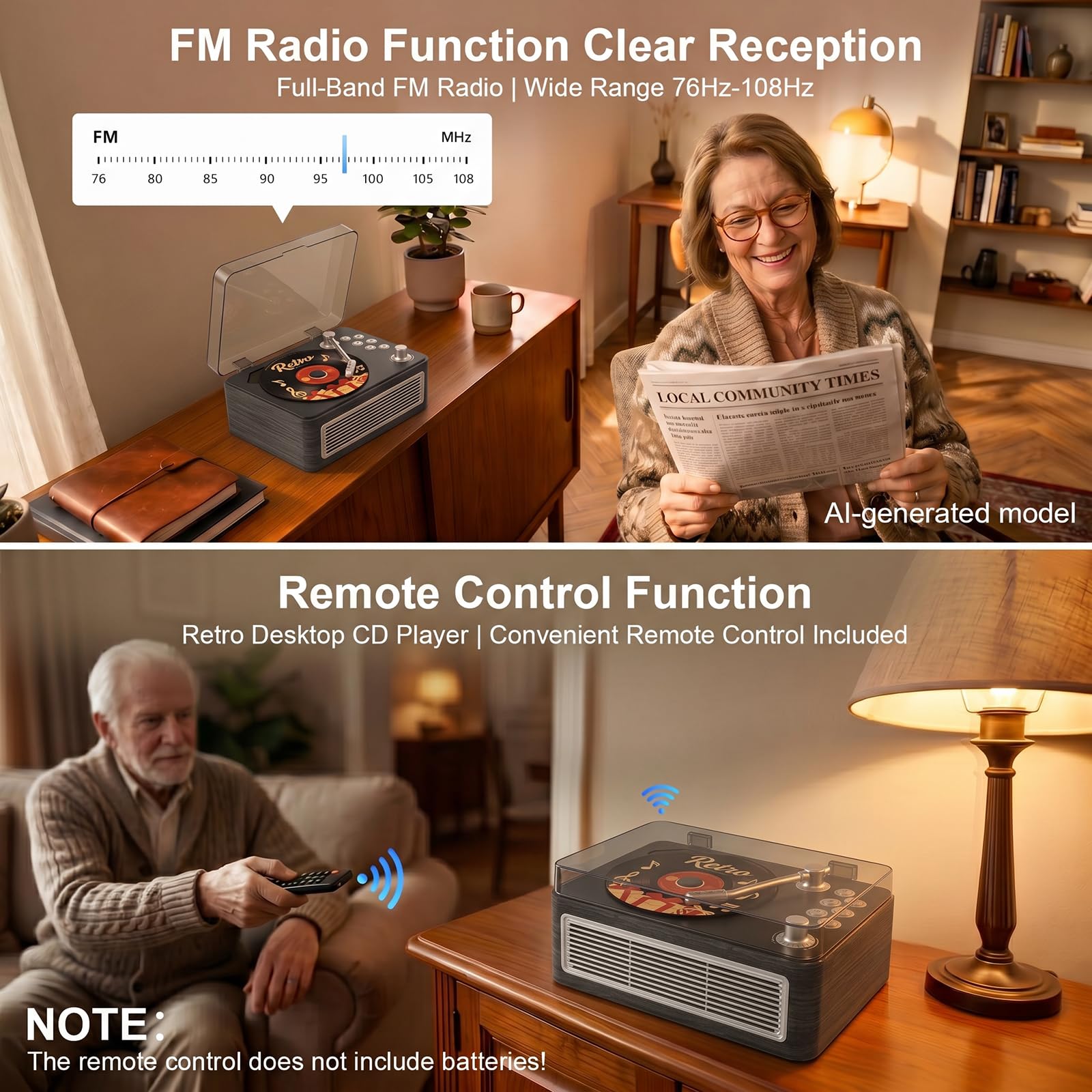 Gueray Reproductor de CD portátil con Bluetooth y Altavoces y Radio Ébano