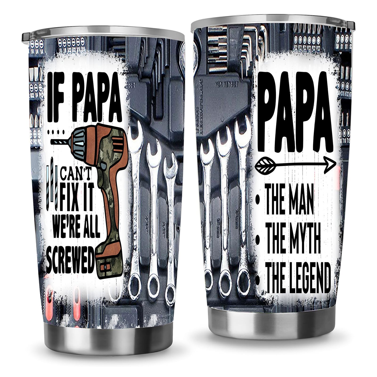 Bofemgt Gifts for Papa, If Papa Cant Fix It were All Screwed Travel Mug Birthday Fathers Day Tumbler Water Bottle for Dad Father from Daughter Son