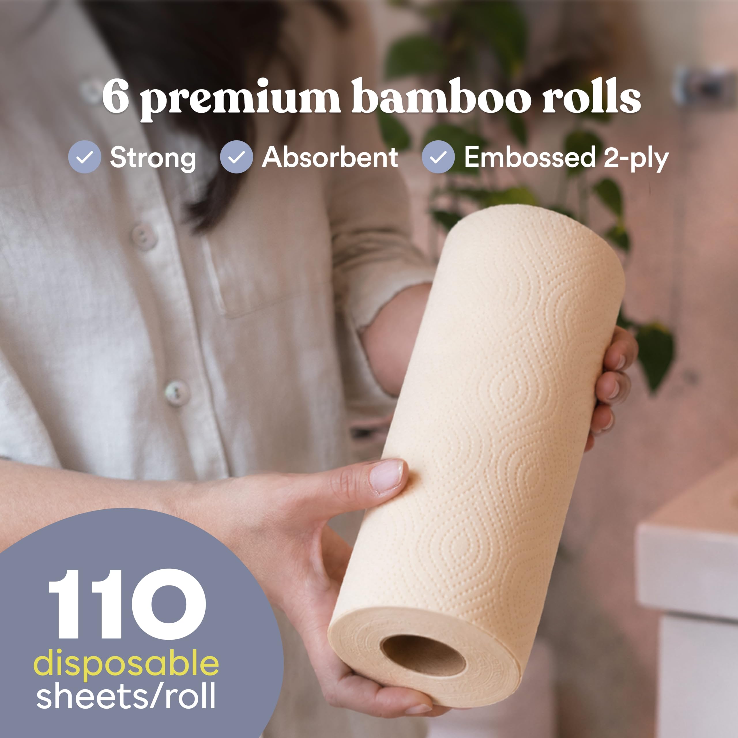 Betterway Bambusowe ręczniki papierowe, naturalne, brązowe, 8 rolek, 2 warstwy, 110 arkuszy, bez plastiku, jednorazowe, kuchenne ręczniki papierowe, do wyboru, bez drzew, kompostowalne, mocne i