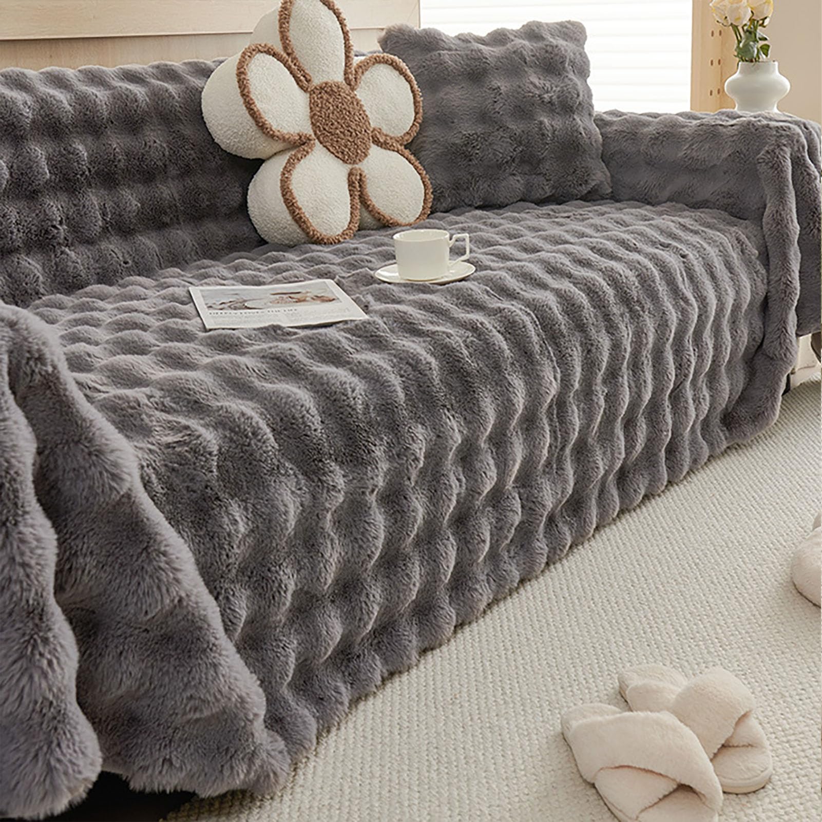 Aocase Sofa Throw Blanket,Plush Sofa Cover Universal Couch Cover Sofa Towel Thick Plush Sofa Slipcovers Multipurpose Throws Blankets For Sofas Bed Room,Gray,180 * 420cm