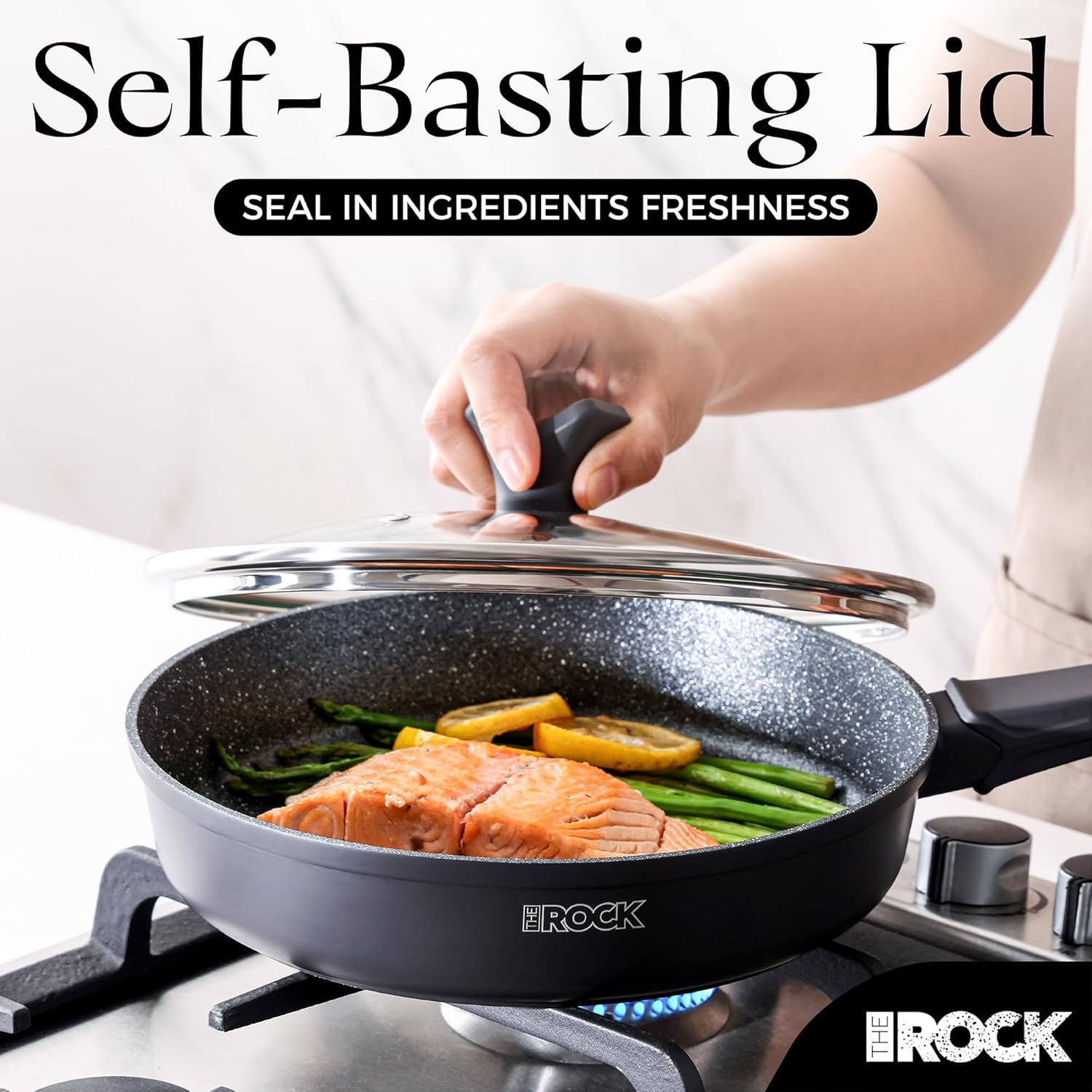 THE ROCK SOHO 12.5-Inch Non Stick Frying Pan with Lid – Nothing Sticks, Never Warps, Lasts Longer, Healthy Skillet with Heat-Resistant Handle, PFOA Free, Dishwasher Safe, Black
